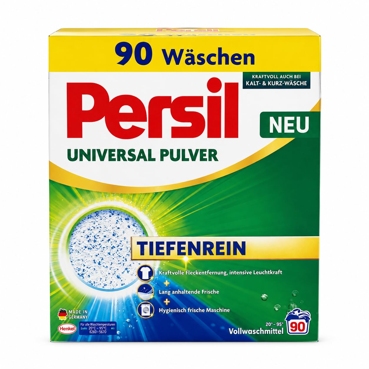 Persil Universal Pulver Tiefenrein Waschmittel (90 Waschladungen), Vollwaschmittel für tiefenreine Wäsche und eine hygienisch frische Maschine, auch bei Kalt- & Kurz-Wäsche, effektiv ab 20 °C