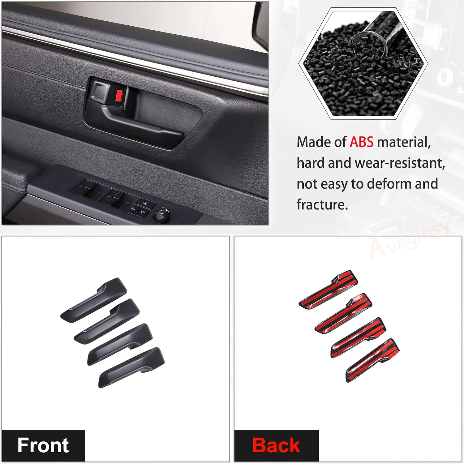 Aunginsy Car Inner Door Handle Protective Trim Cover Compatible with Toyota Tundra/Sequoia 2022-2026, Truck Interior Front Rear Door Handrail Handle Panel Moulding Frame Decorative ABS Accessories