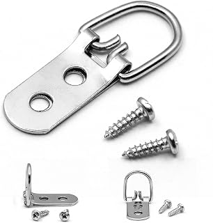PHS Heavy Duty D Ring Picture Hangers - 50 Pack - 2 Hole with Screws - D Rings Heavy Duty, Painting Hangers, Support 40 lbs