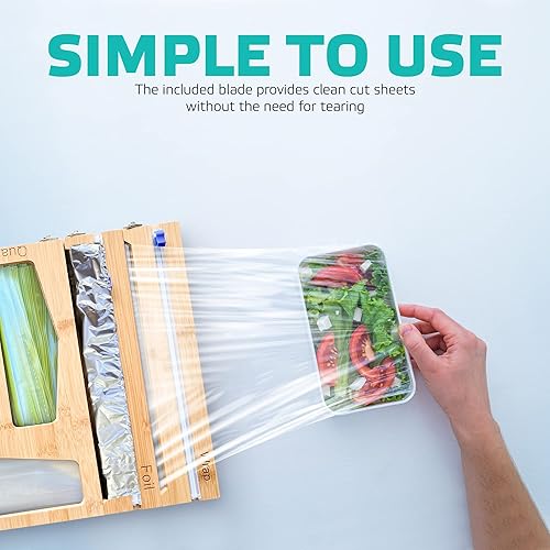 Miniatura 5 de Organizador de bolsas Ziplock de bambú para cajón, organizador de almacenamiento de bolsas Ziplock 2 en 1 con organizador de papel de aluminio y