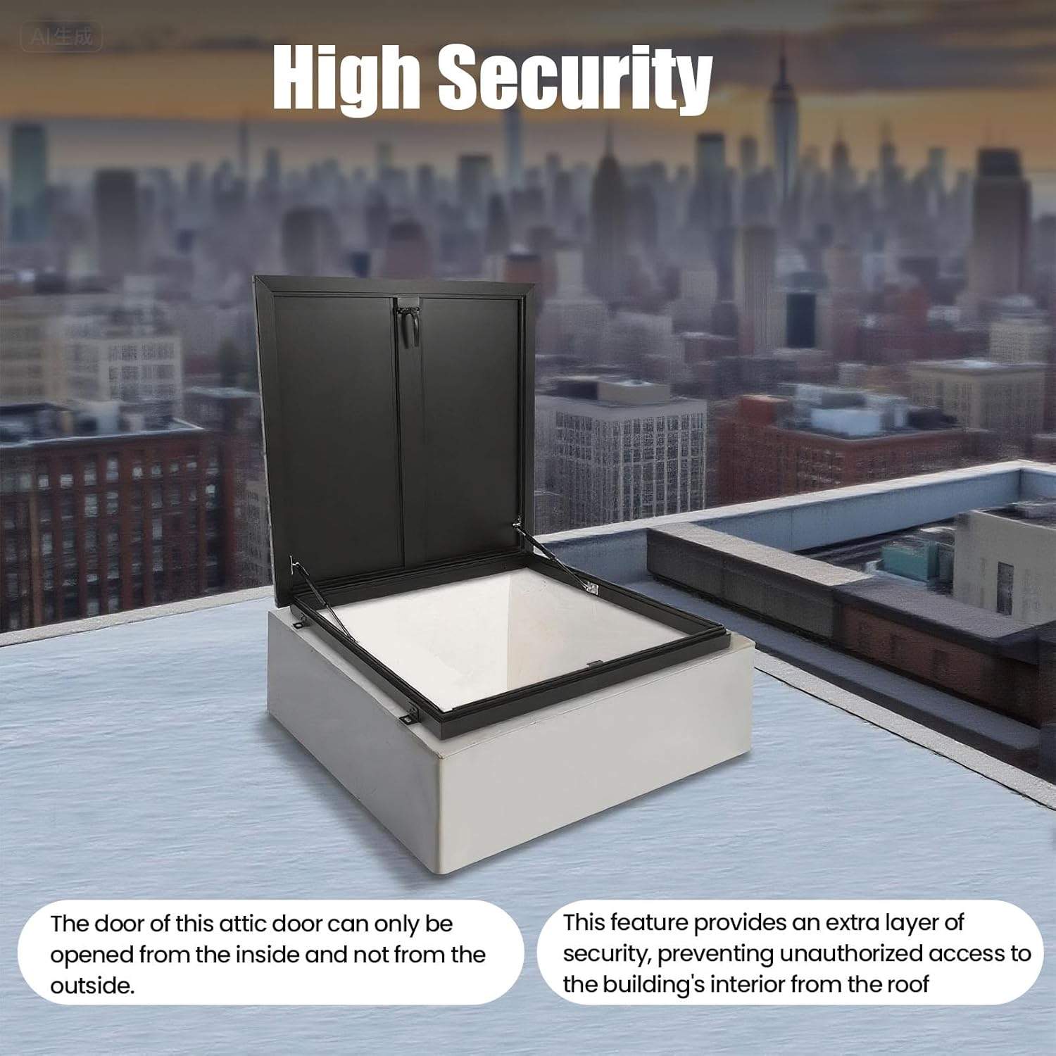 Aluminum Alloy Roof Hatch 35.82" x 35.82" - Secure Attic Access Door, Black Deck Installation, Ideal for Homes, Warehouses, and Hotels - Durable Roof Window Solution