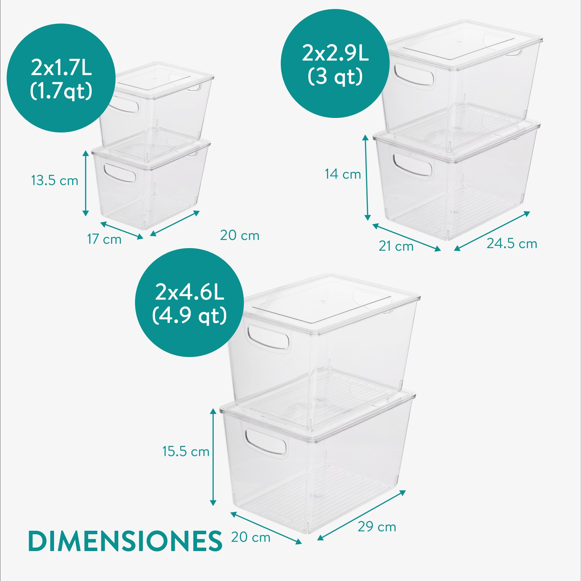 Navaris Cajas Organizadoras para Nevera - Set 6x Caja Transparente con Tapa en Tres Tamaños para Frigorífico Despensa Cajones Baño - Organizador de Cocina