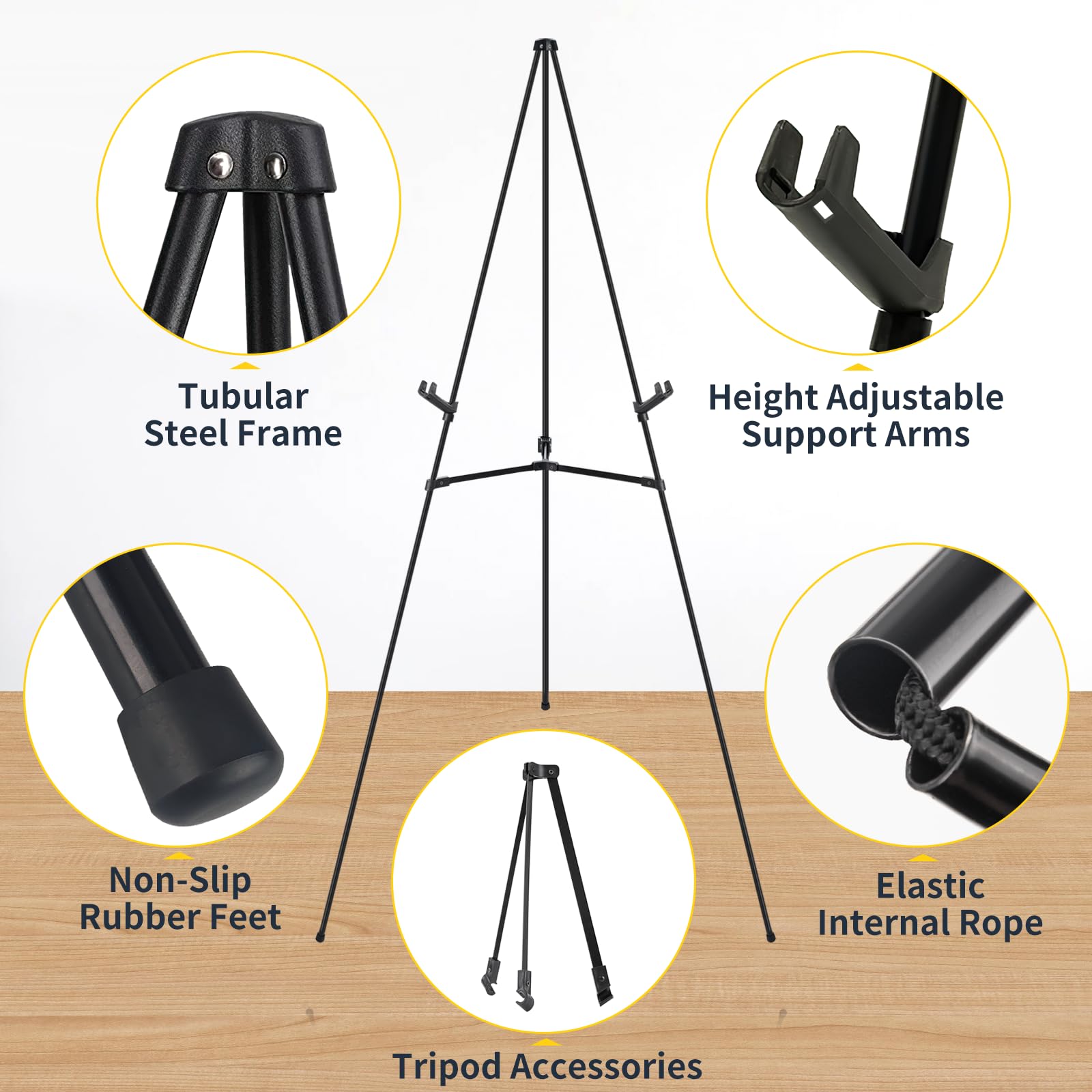 9 caballetes negros para letreros de boda, caballetes de metal ajustables de 65 pulgadas para exhibición, caballete plegable portátil para bodas, espectáculos de exhibición, artes, póster con