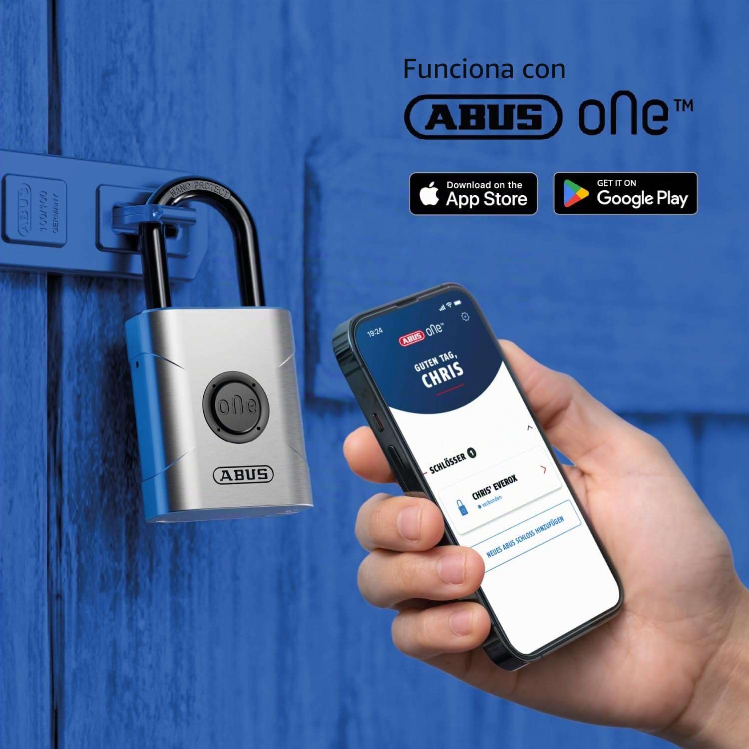 ABUS Candado Inteligente EVEROX One - Bloqueo Automático, 45 mm, Bluetooth | Apertura sin llave vía App o botón, resistente a intemperie IP66 e IP68, arco de acero templado y tecnología SmartX AES-128