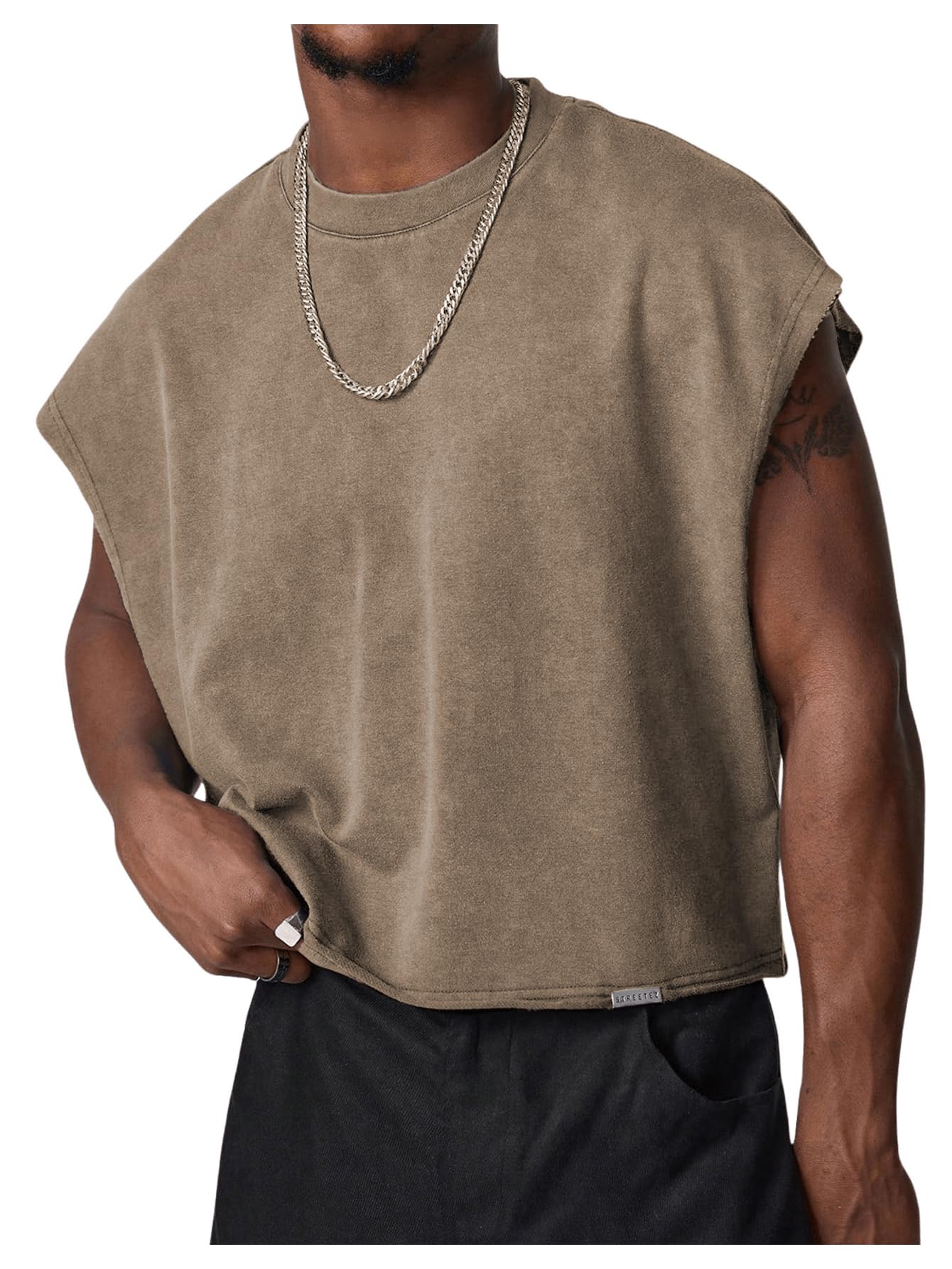 GORGLITTER Men's Sleeveless Cropped Shirt Crewneck Boxy Crop Top Streetwear