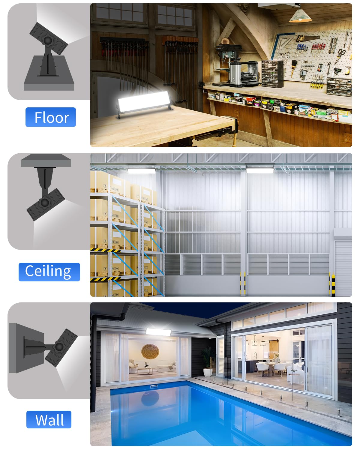 2 Pack LED Shop Light 100W 11000LM Ultra Brighter Plug in Garage Light with On Off Switch 6FT — view 7