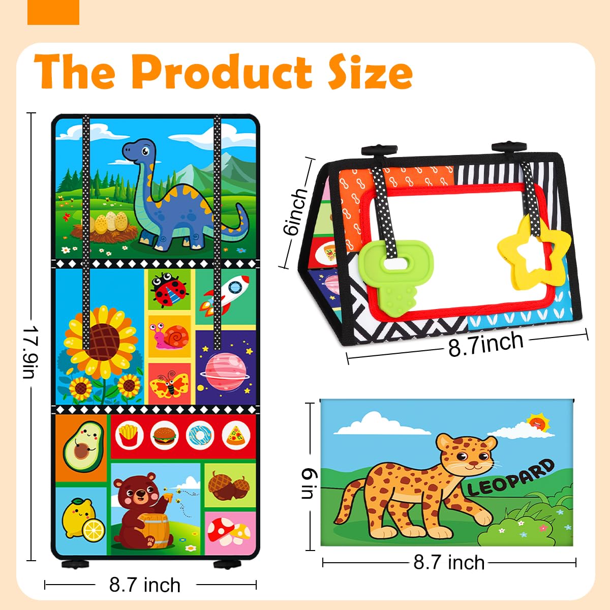 Juguetes para bebés de 0 a 6 meses – Juguete para bebés de alto contraste en blanco y negro – Espejo de bebé con mordedor de libro de tela – Juguete sensorial arrugado Montessori para bebés de 0-3-6 9