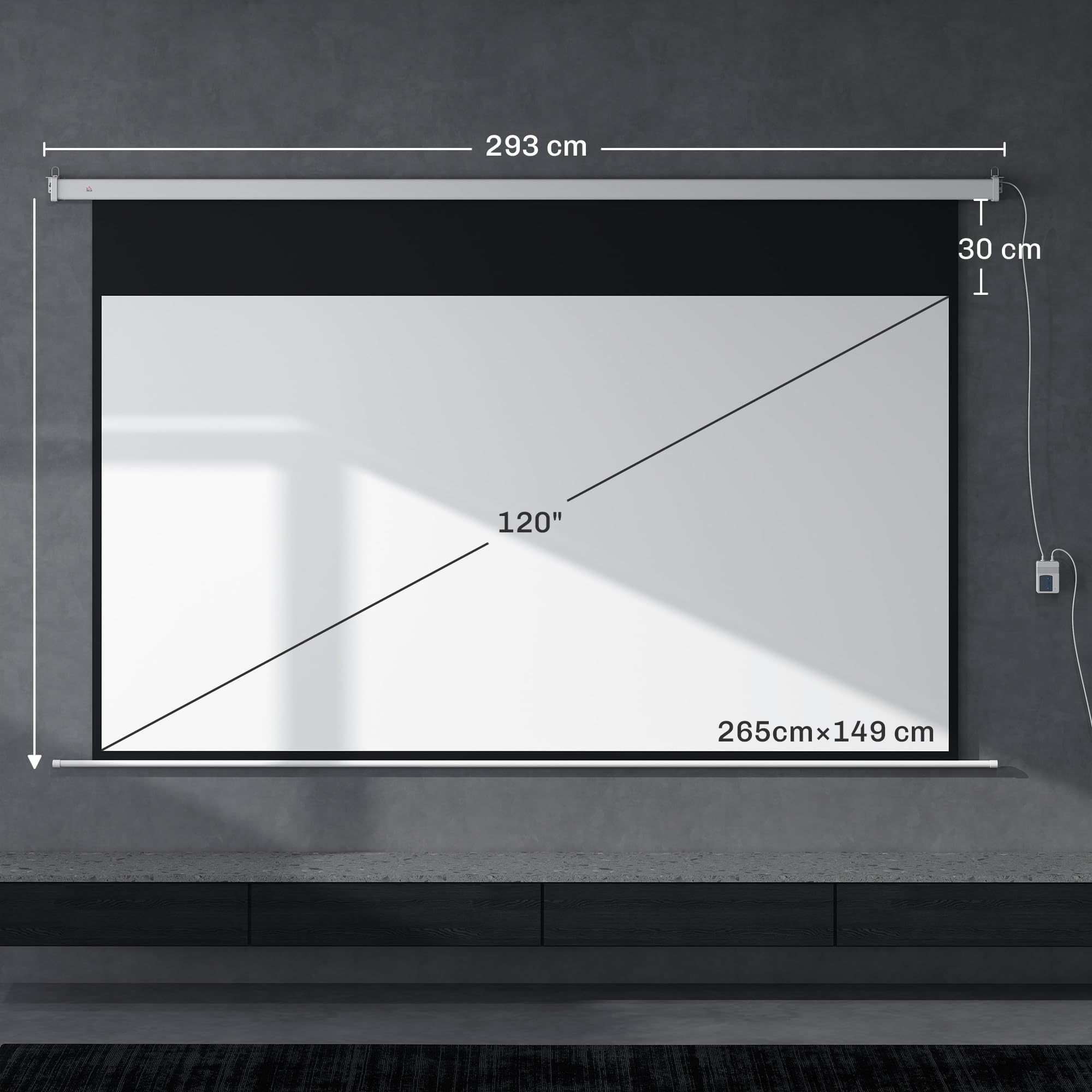 HOMCOM Proyector de pantalla 293 x 193 cm 120 pulgadas 16:9 eléctrico con mando a distancia