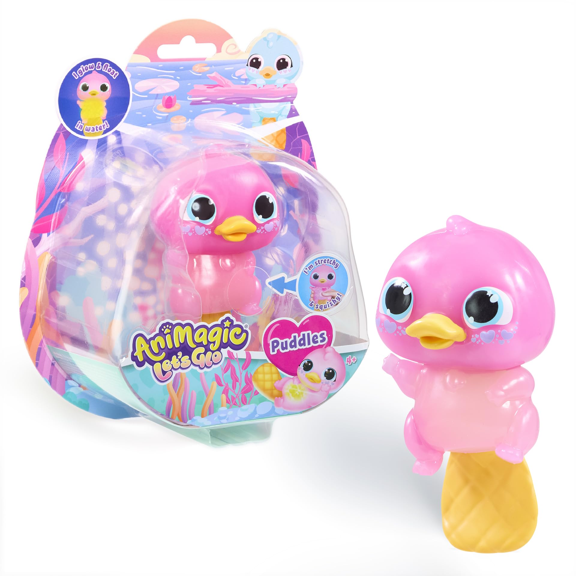 Animagic Let's Glo Platypus - Pink | Your Stretchy, Squishy, Light-Up Best Friend | Glows & Floats in Water! | Interactive Electronic Pet | For Kids Ages 4+