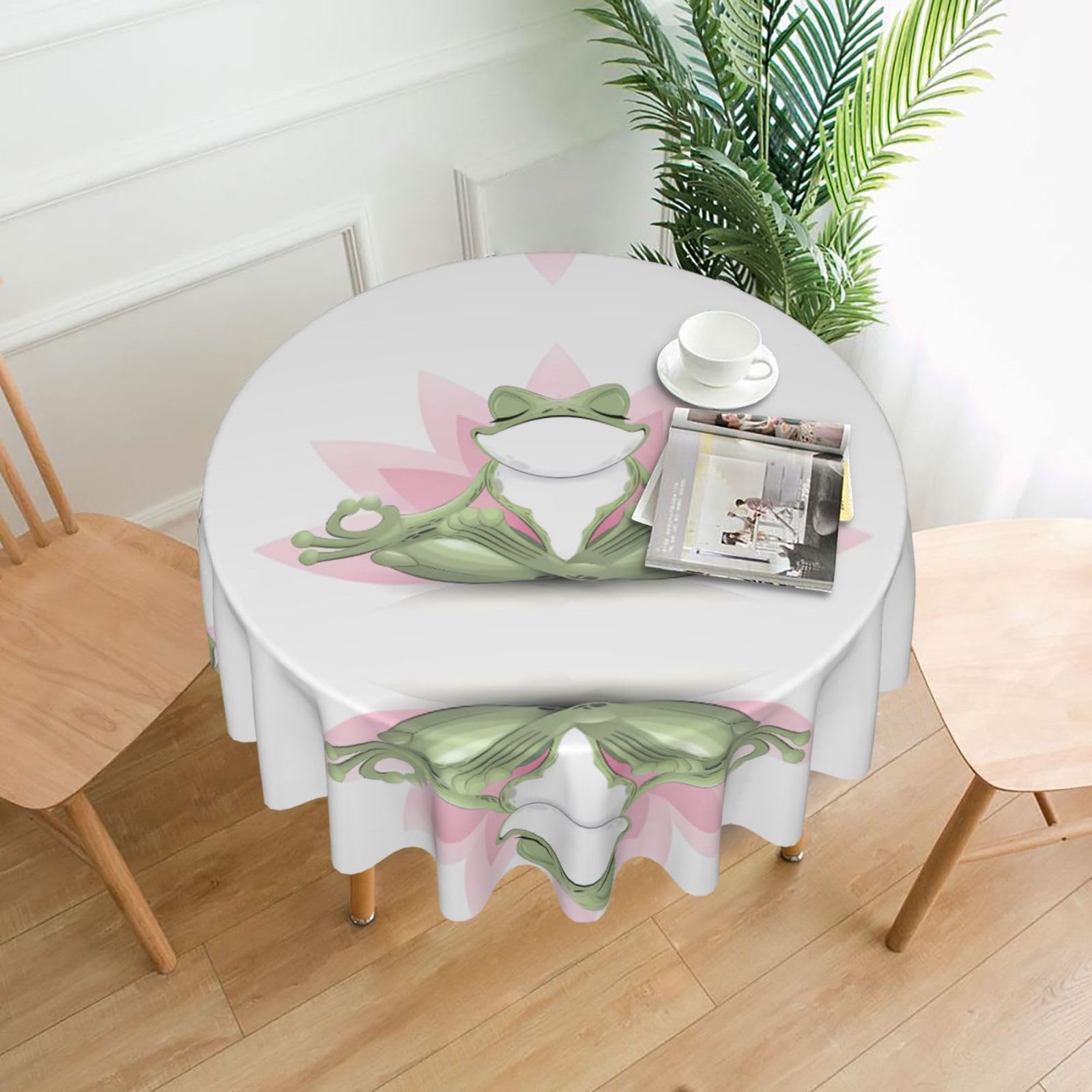 hhxvcv Cute Funny Frog Doing Yoga Round Tablecloth – Dining Table Cover