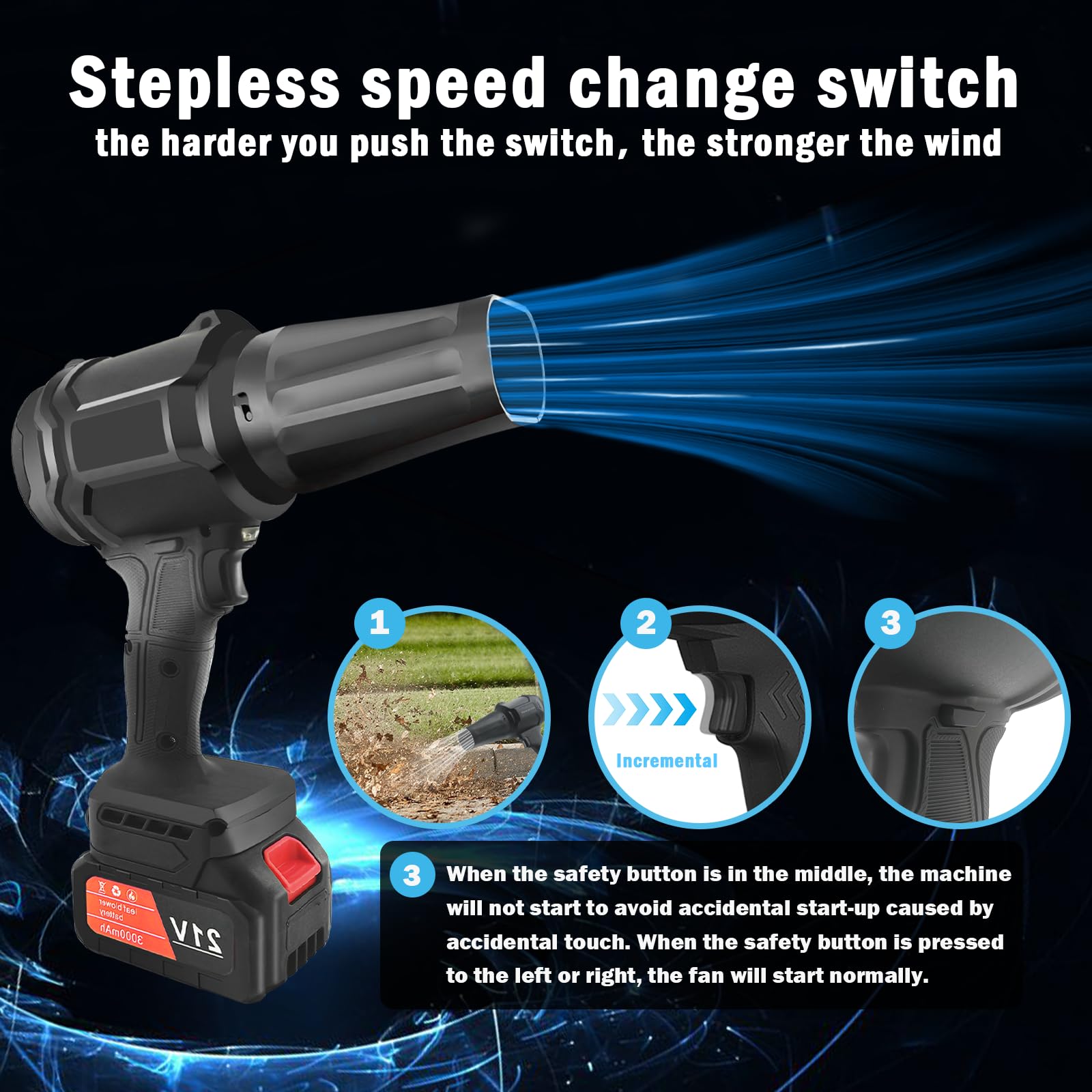 Turbo Jet Blower - Kit profesional de soplador de batería de litio para hojas, coche, industria | Con 2 baterías, cargador, maletín, flujo de aire variable, incluye cabezal de repuesto y accesorios, ligero y potente