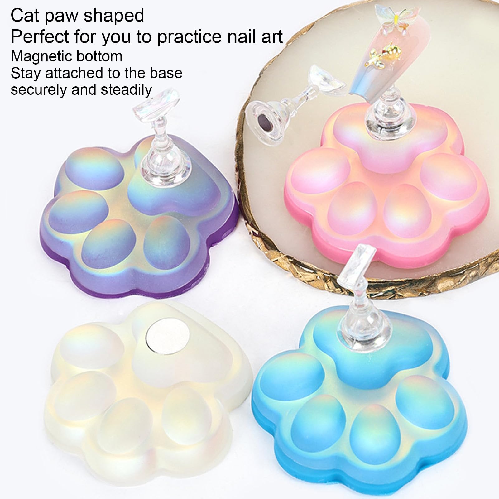 Saluaqui 4pcs Nail Stand for Press Ons, Aurora Cat Claw Magnetic Acrylic Nail Art Display Stand Practice Holder, Training Fingernail Display Stands, Salon DIY Manicure Tools, Wholesale Business