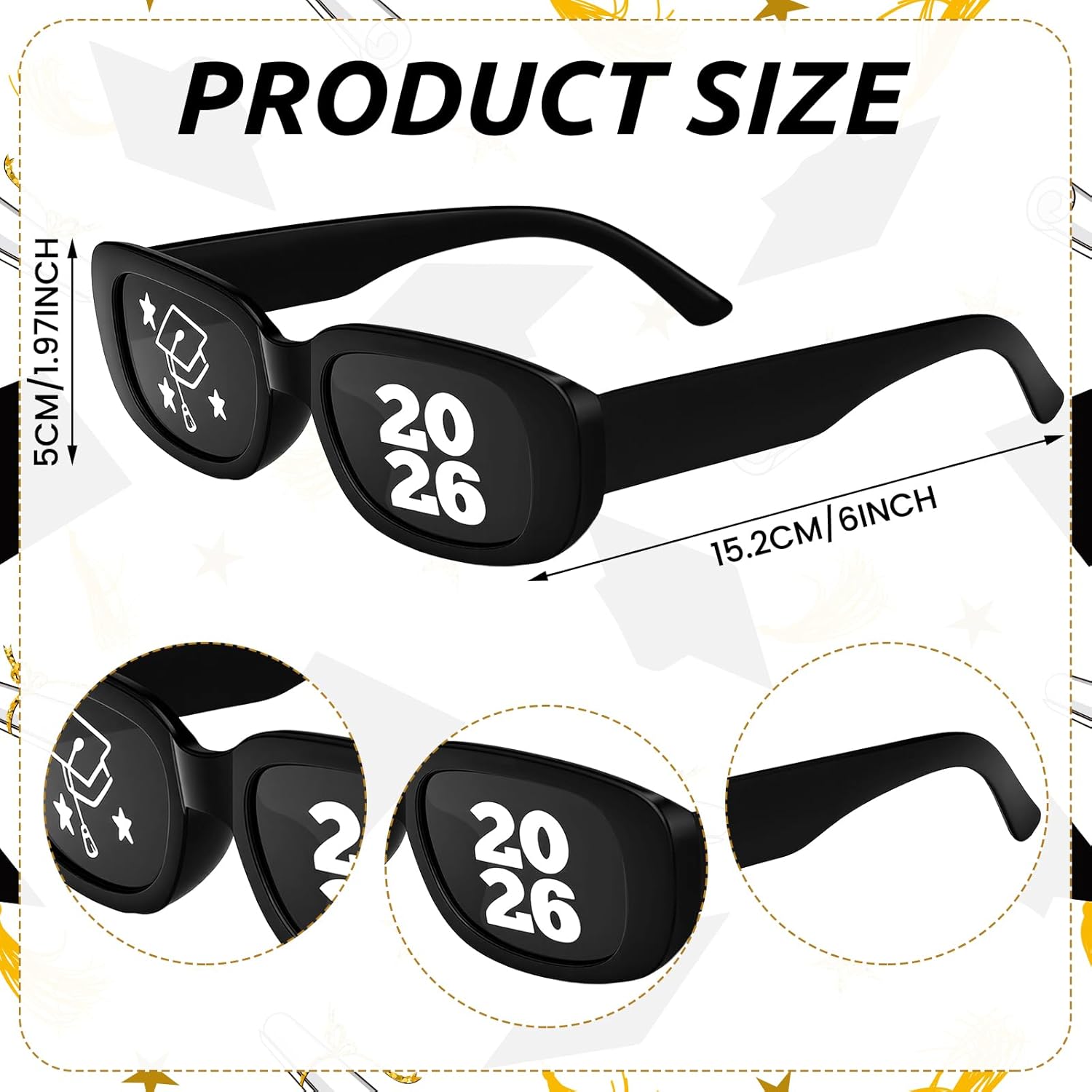 Kingdder 24 Pairs Class of 2026 Graduation Sunglasses Black Grad Party Photo Booth Props Glasses with Cap and Stars Design 2026 Graduation Party Favors and Decorations (Sleek)