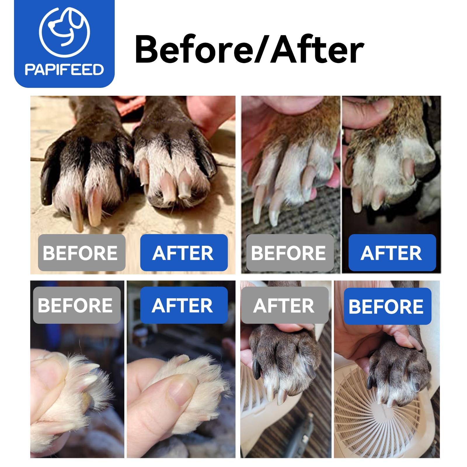 PAPIFEED Molinillo de uñas para perros profesional para mascotas, molinillo de uñas eléctrico silencioso de 3 velocidades, recortador de uñas recargable para perros, con 2 luces LED/2 ruedas de