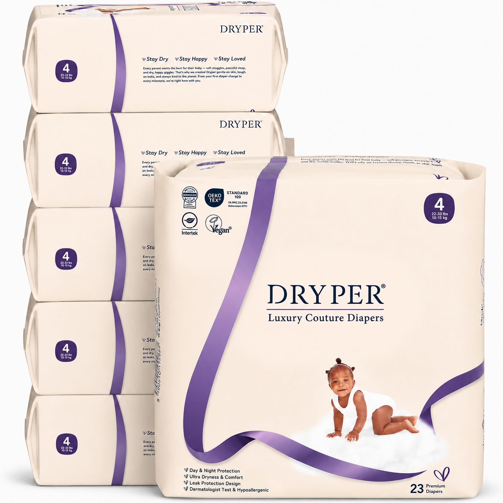Pieluchy dla niemowląt DRYPER rozmiar 4 (10-15 kg), ultracienkie, miękkie, hipoalergiczne pieluchy dla wrażliwej skóry, wskaźnik wilgotności, 138 sztuk pieluch premium na dzień i na noc