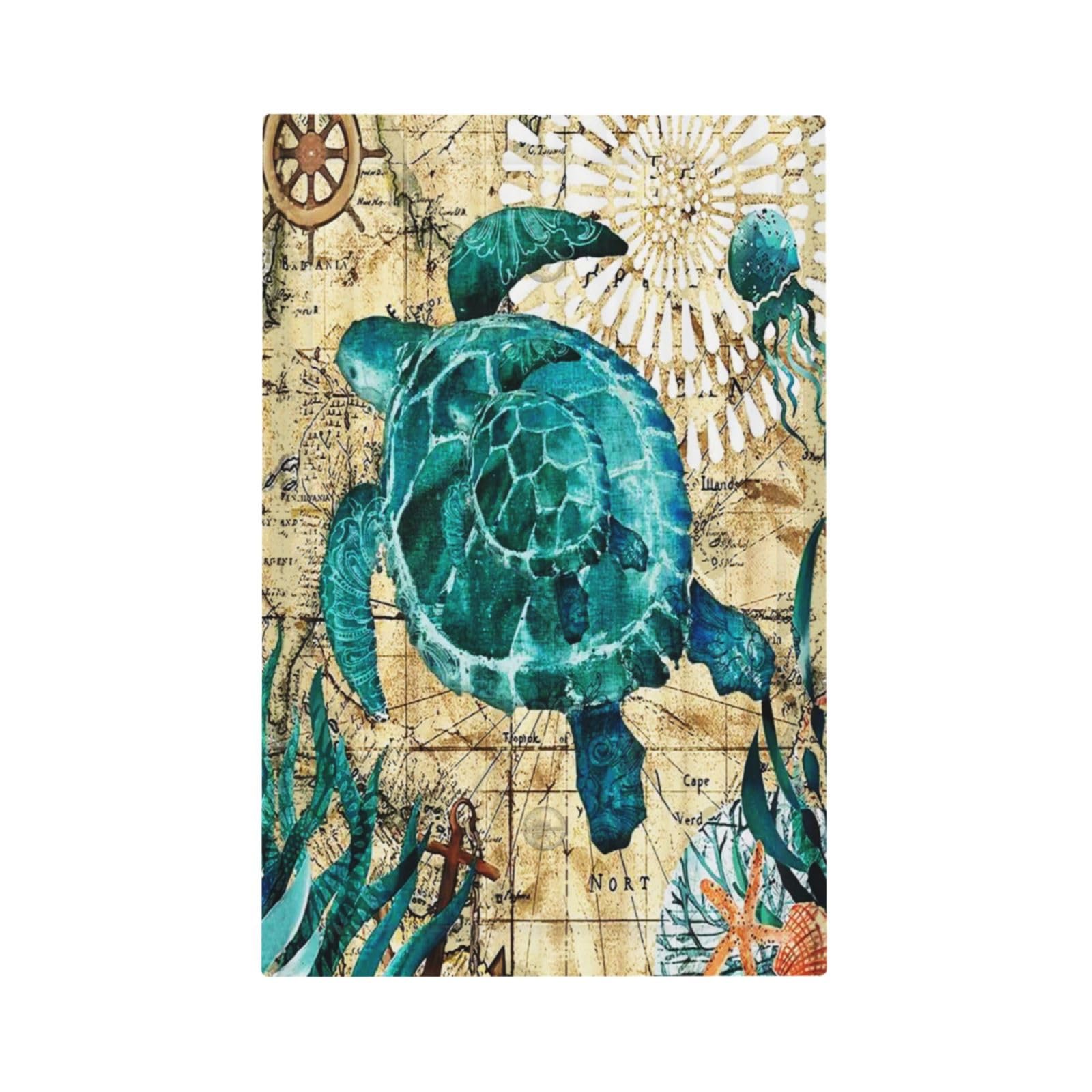 Nautical Ocean Map Tortoise Turtle 1 Gang No Device Wall Plate Decorative Blank Light Switch Cover Switchplate Electrical Faceplate for Bathroom Home