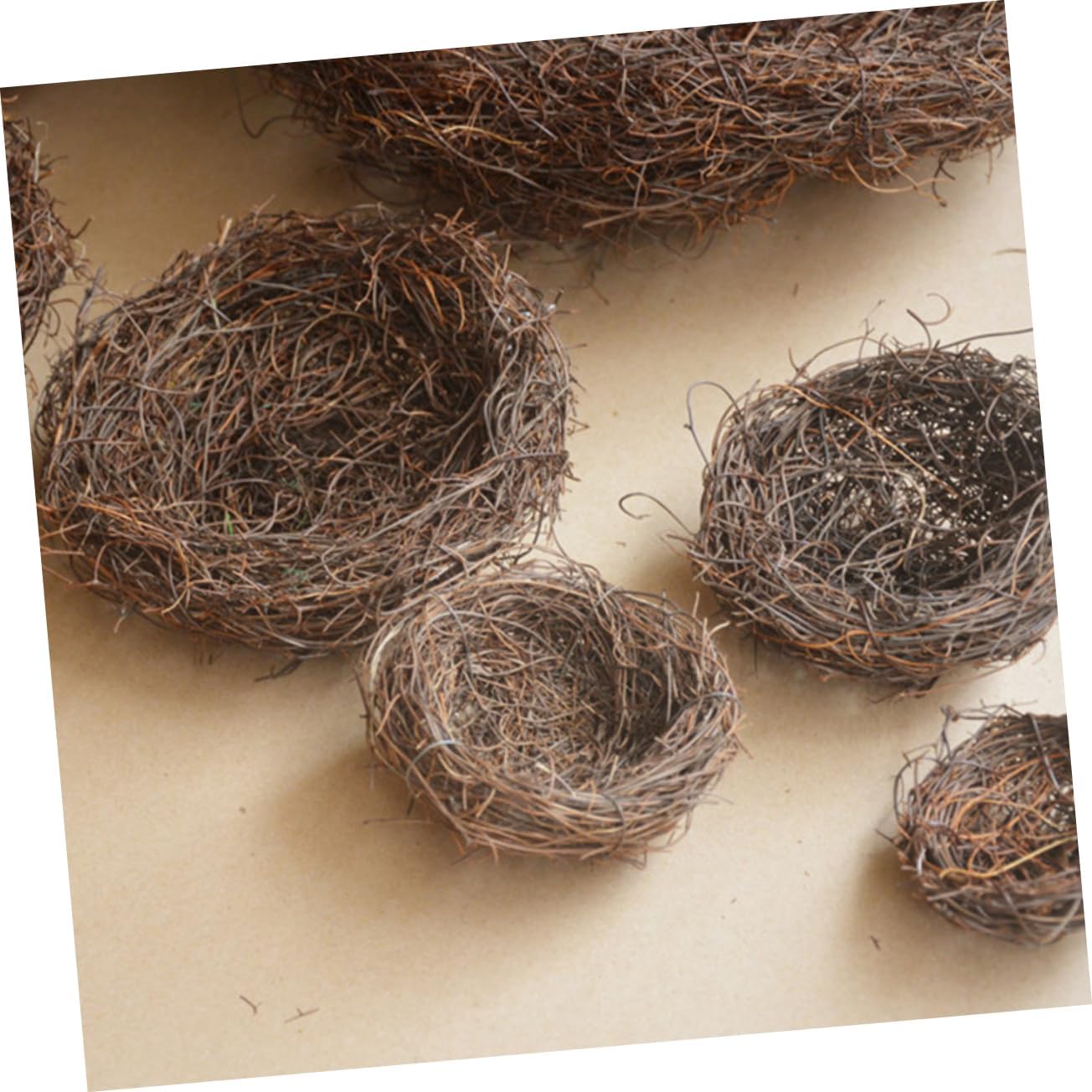 6-Piece Decorative Rattan Bird Nest Ornaments Set 4.72X4.72X1.77In Small Vineyard Bird Nest Crafts for Home Garden Photo Props and Seasonal Tree Decor
