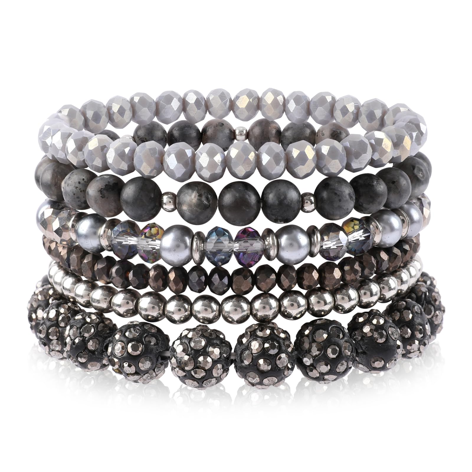 Colorful Beaded Bracelets for Women Glass Beads Bracelet Set Bohemian Multilayered Stackable Clay Sparkly Disco Ball Pearl Crystal Beads Stretch