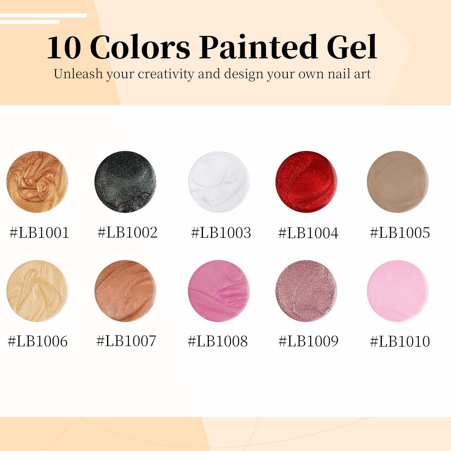 JODSONE Gel Liner Nail Art Kit, 10 Colors Glitter Red Black Pink - Image 2
