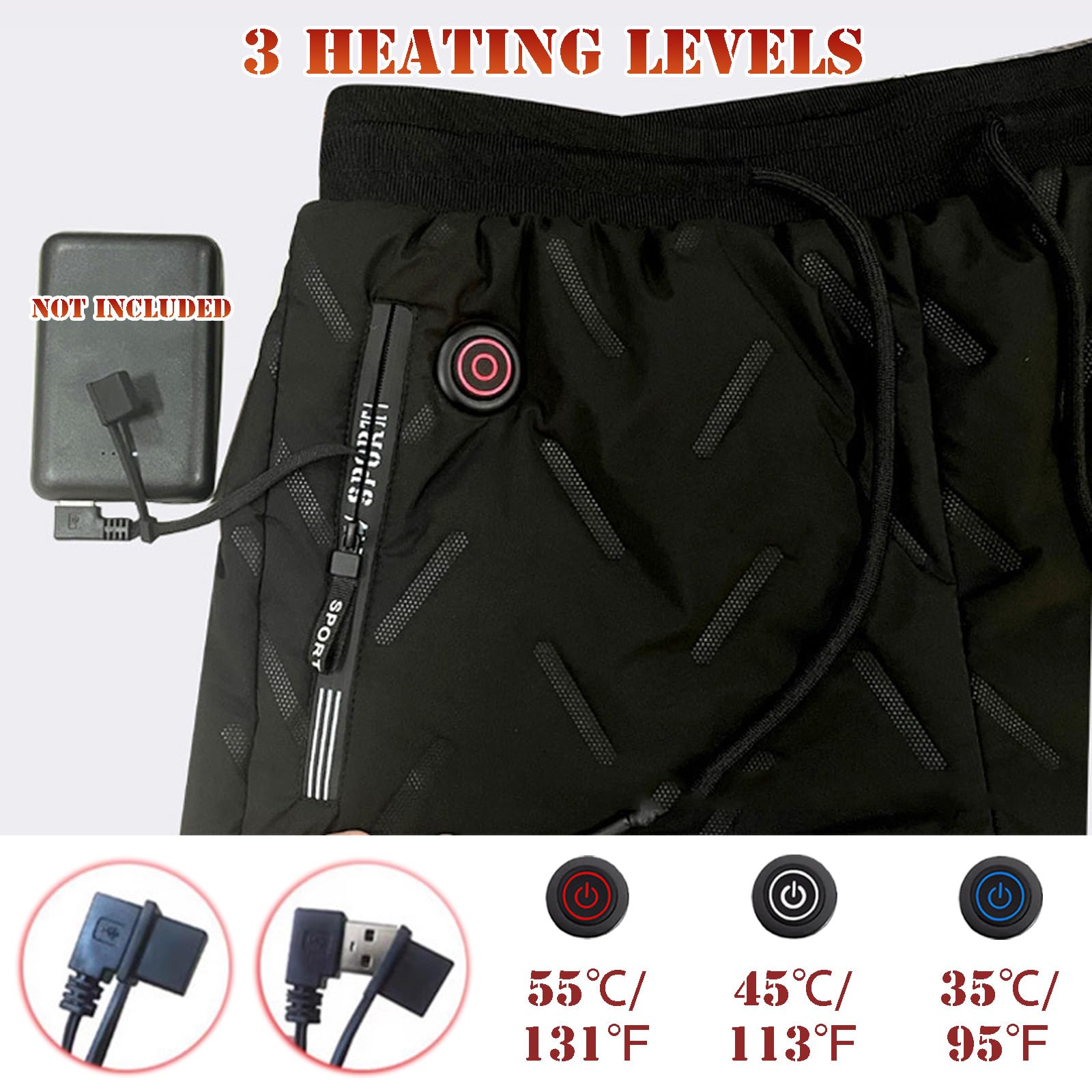 Pantalones térmicos con Bolsillo con Cremallera, Forro Polar, Resistentes al Viento, Impermeables, para esquí y Senderismo, sin batería.