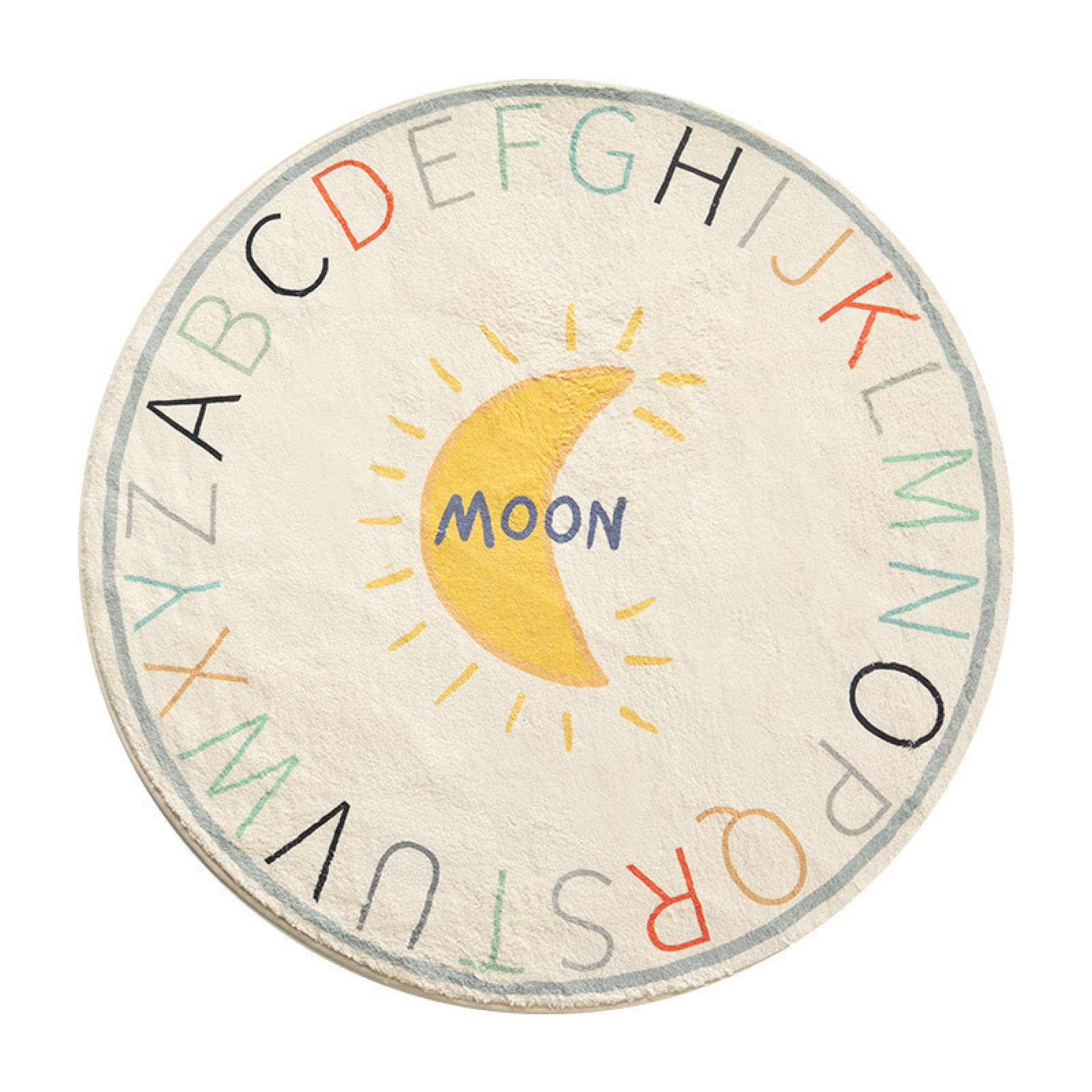 Rururug Tapis Rond, Tapis pour Enfants, Alphabet de Dessin animé Lune Couloir Salon entrée Moquette décoration d'intérieur Tapis Lavable antidérapant, ø140 cm