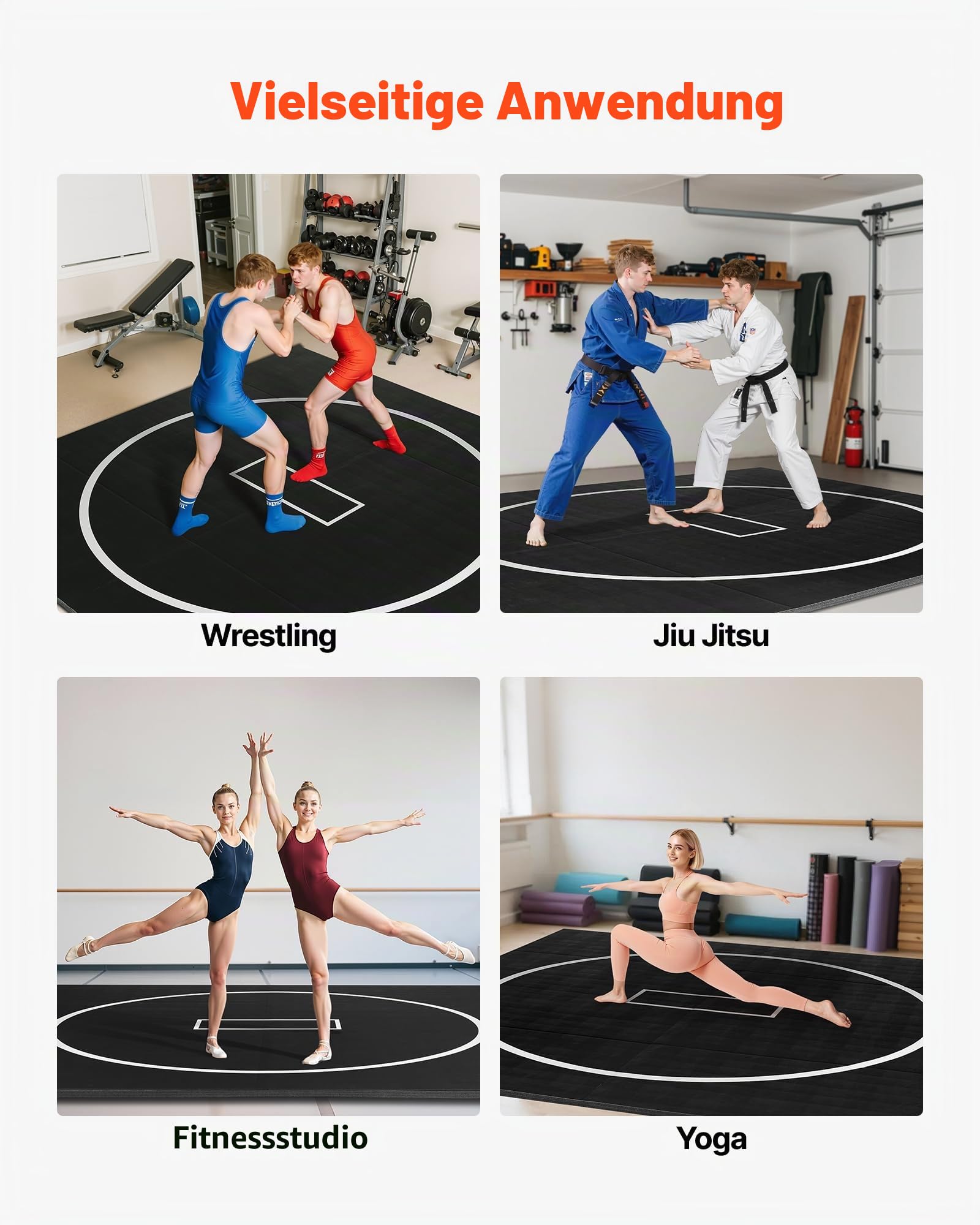 VEVOR Wrestling-Matte aus Schaumstoff, 3 m/1,5 m, für Heim-Fitnessstudio, Workout, wasserdicht, PVC, Roll-Up-Trainingsmatten mit Kreisen, für Gymnastik, Tatami, Jiu Jitsu, BJJ, MMA, Judo