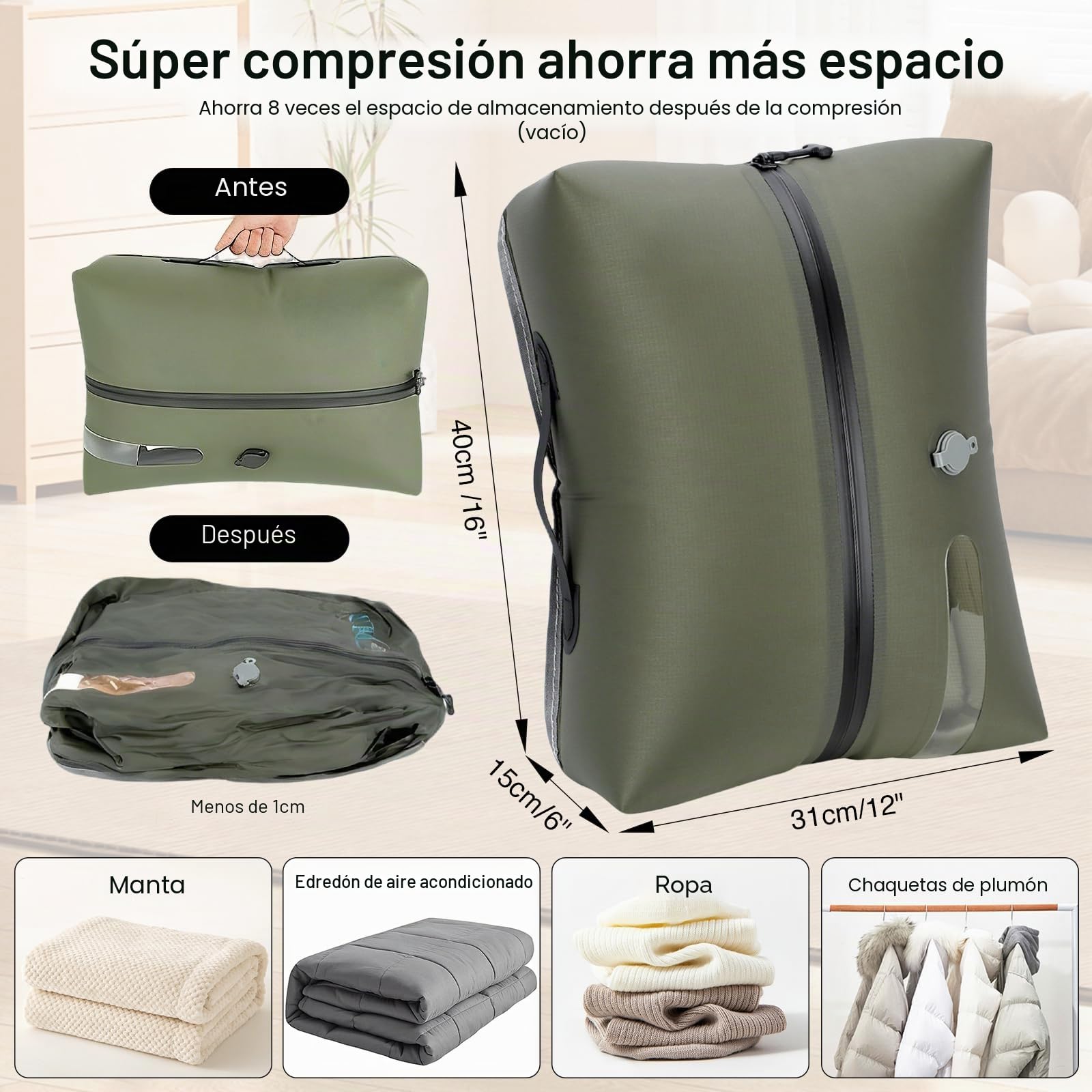 Bolsas de vacío para ropa, 20 l, juego de 2 unidades con bomba recargable de 1200 mAh, bolsas de compresión de TPU herméticas reutilizables con válvula y cremallera impermeable para maleta y mochila