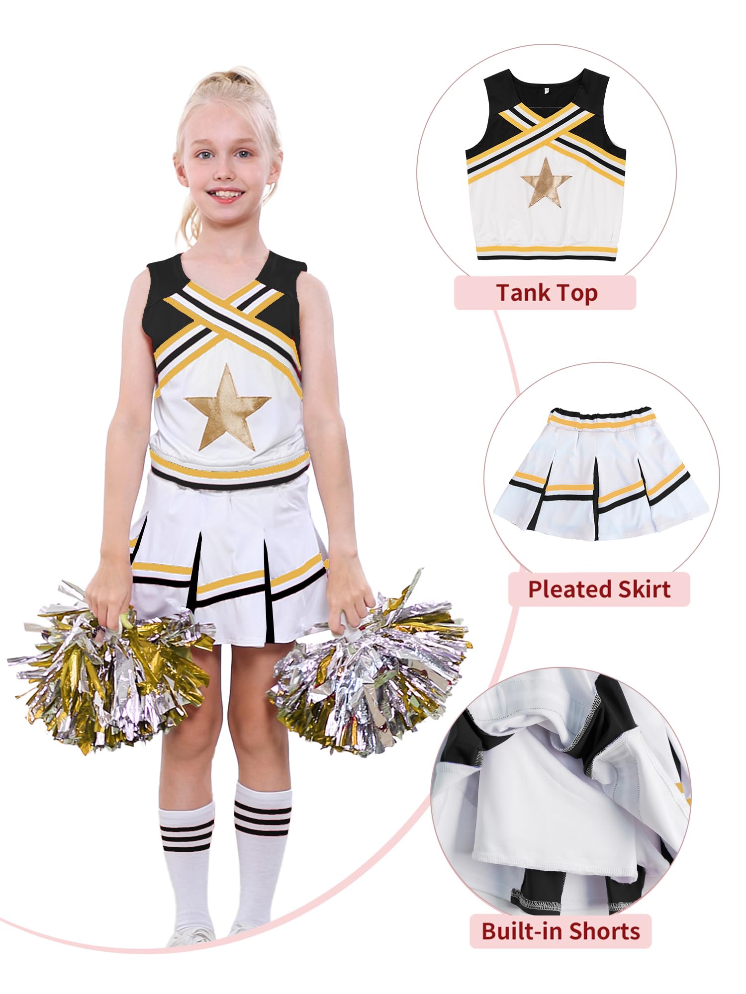 LOLANTA Costume da Ragazza Cheerleader, Carnevale o Evento Sportivo Fancy Dress Up con l'abito di Pom Poms, 4-13 Anni