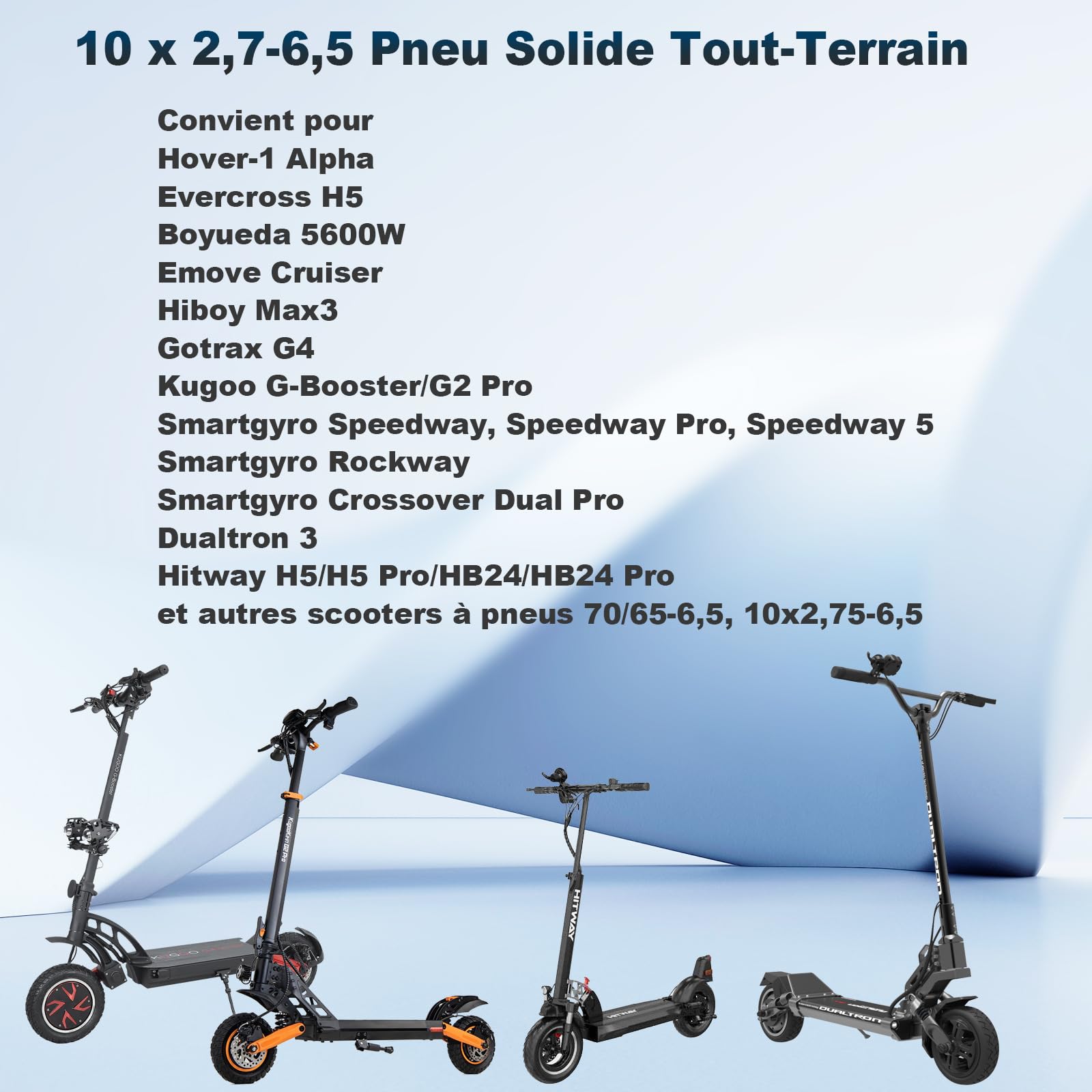 10x2,7-6,5 Pneus Pleins pour Kugoo G-Booster/KuKirin G3/KuKirin G2 Master/Dualtron 3 Trottinette électrique Pneus de Rechange en Caoutchouc Plein Antidérapants,Anti-Crevaison,Anti-Explosion