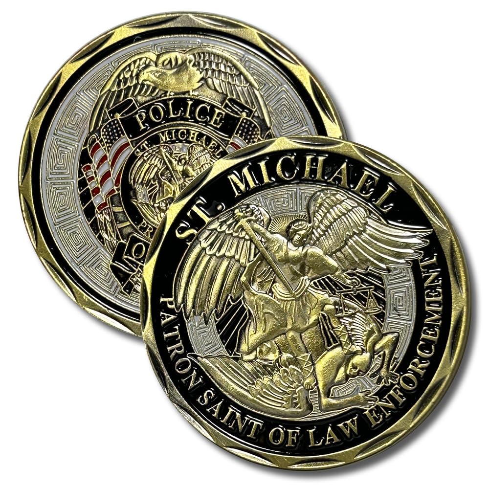 Aizics Mint St Michael Coin, Leader of God's Army, Saint Michael Catholic Challenge Coin, Archangel Michael Religious Coin Collectibles, Copper Plated