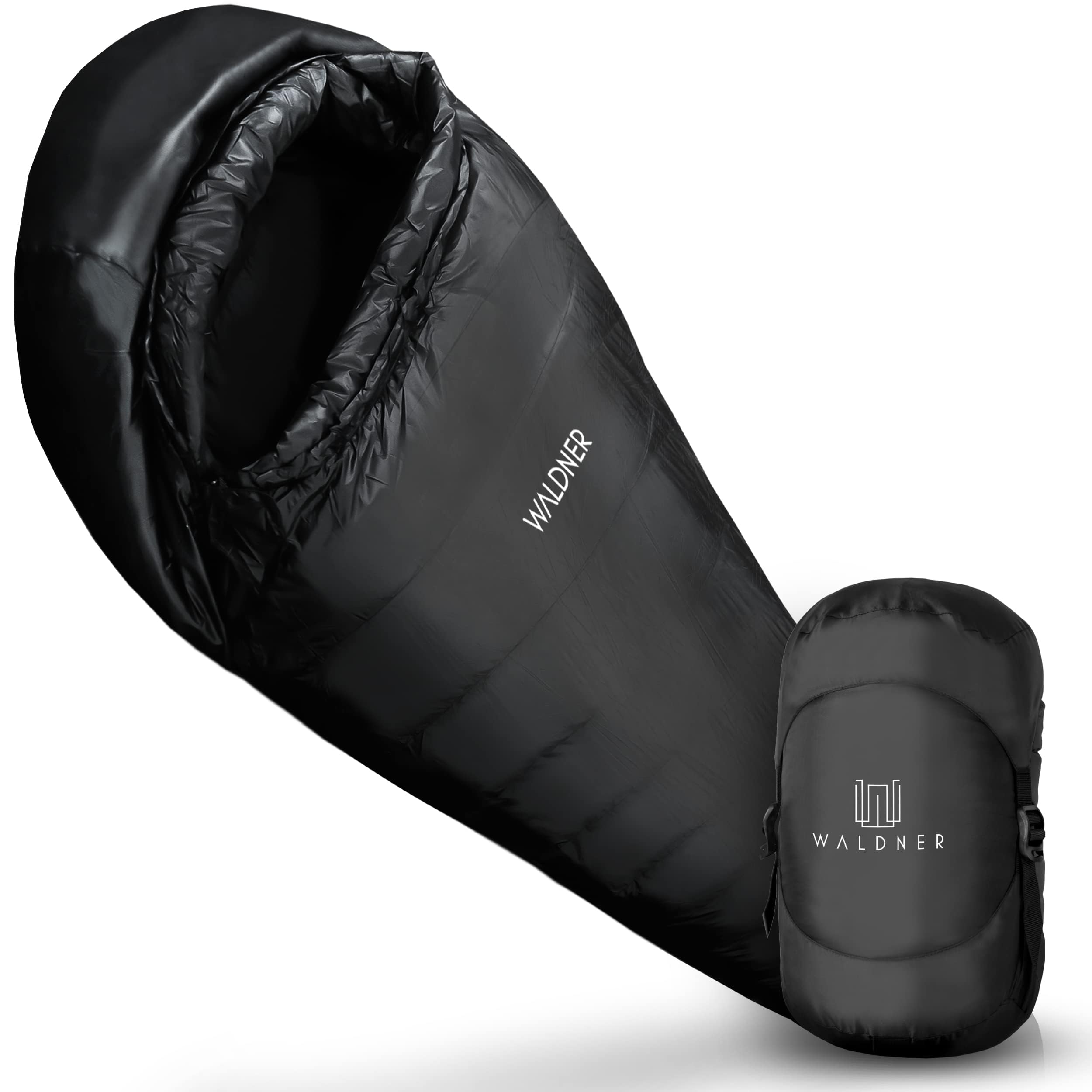 WALDNER Daunenschlafsack Ultraleicht, kleines Packmaß, 4 Jahreszeiten, 800g Daunen, 600FP Bauschkraft, Schlafsack Outdoor und Camping, leicht & warm