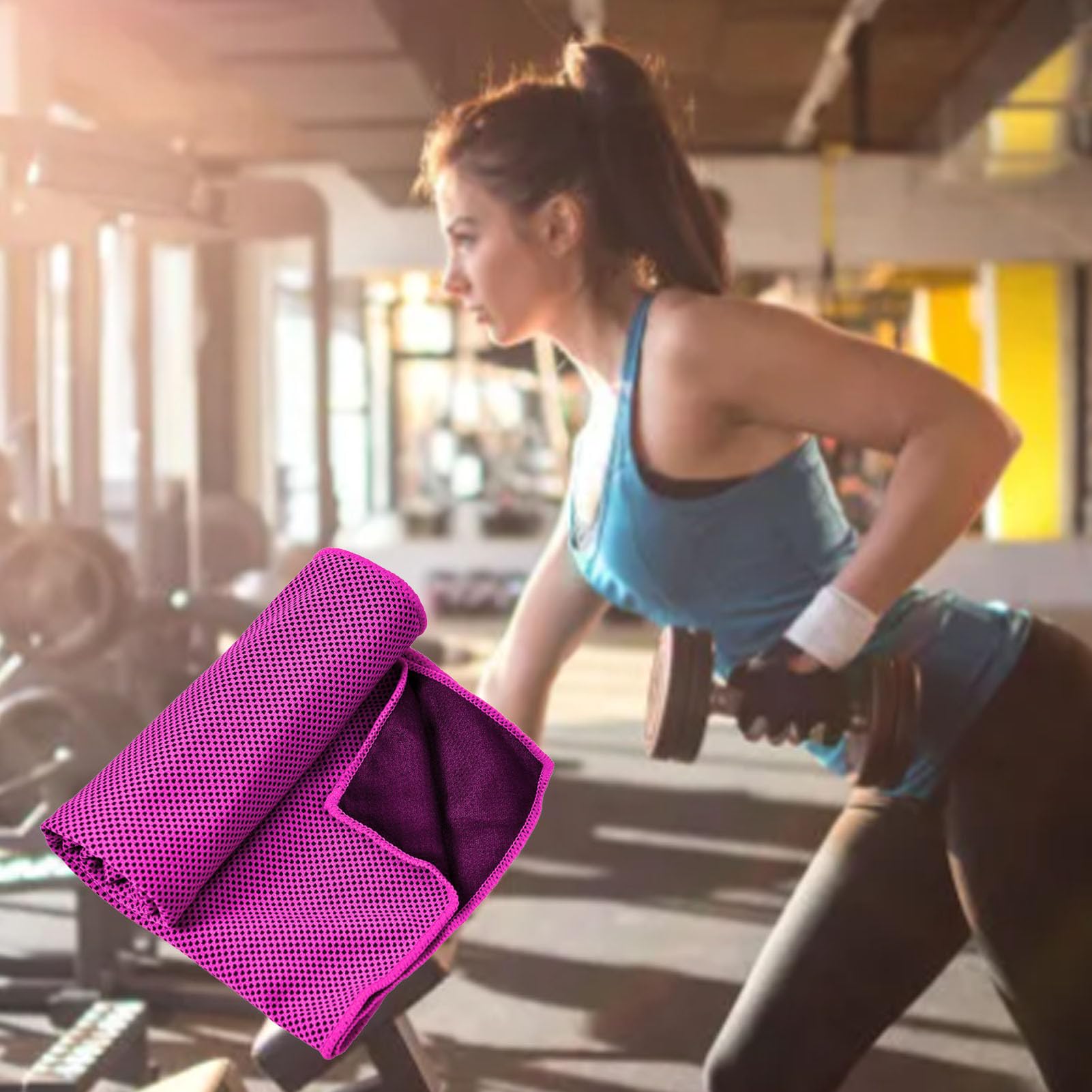 Topyond Asciugamano Rinfrescante Pieghevole Portatile Assorbe Il Sudore Asciugamano Per Ghiaccio Freddo In Microfibra Per Lo Yoga Da Viaggio Sportivo (Rose Rouge - 4