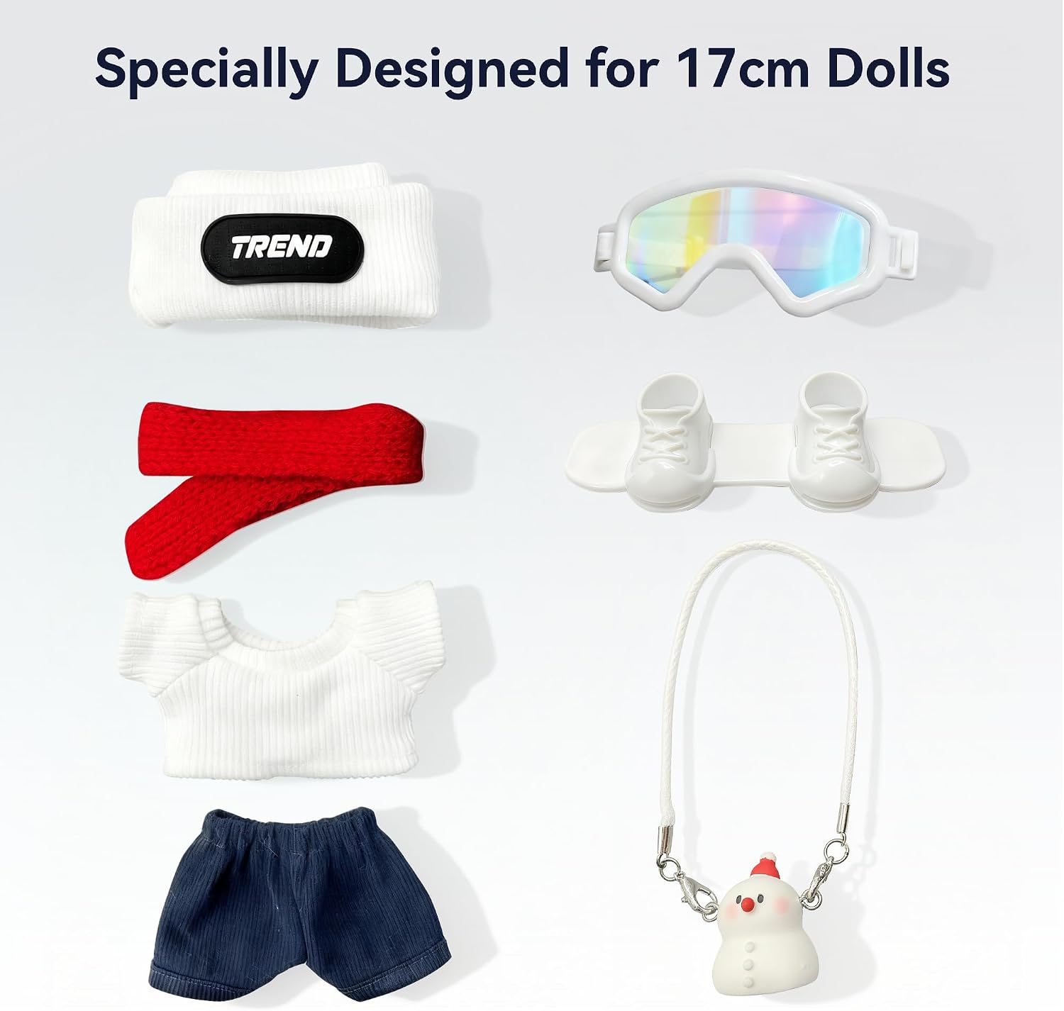 Doll Clothes for 18cm Dolls, Winter Ski Style,Set with Trend Beanie, Red Scarf, Goggles, Snowman Charm & Mini Snowboard – Cute Collectible Dolls Outfits image 5