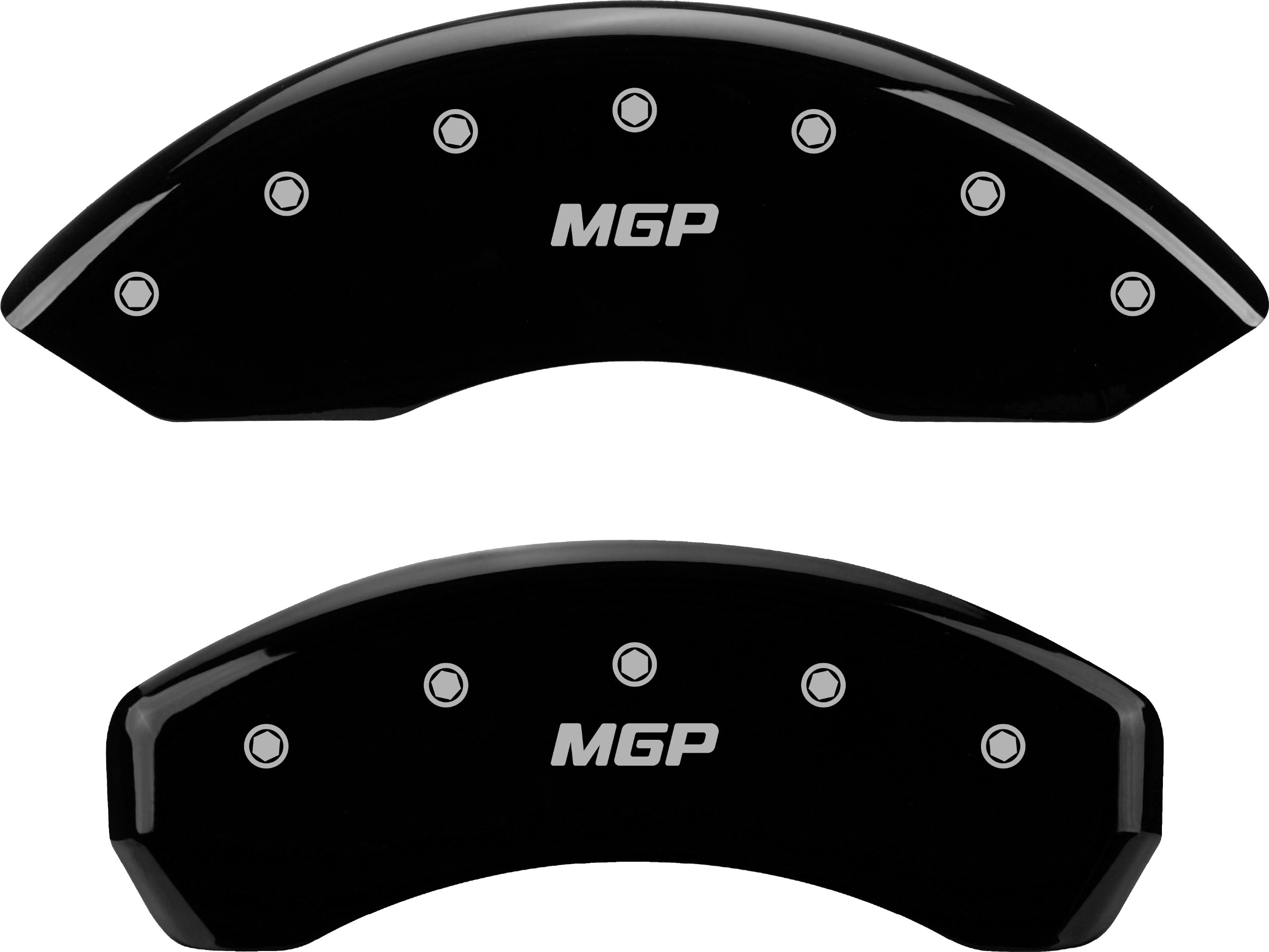 MGP Caliper Covers 12005SMGPBK 'MGP' Engraved Caliper Cover with Black Powder Coat Finish and Silver Characters, (Set of 4)