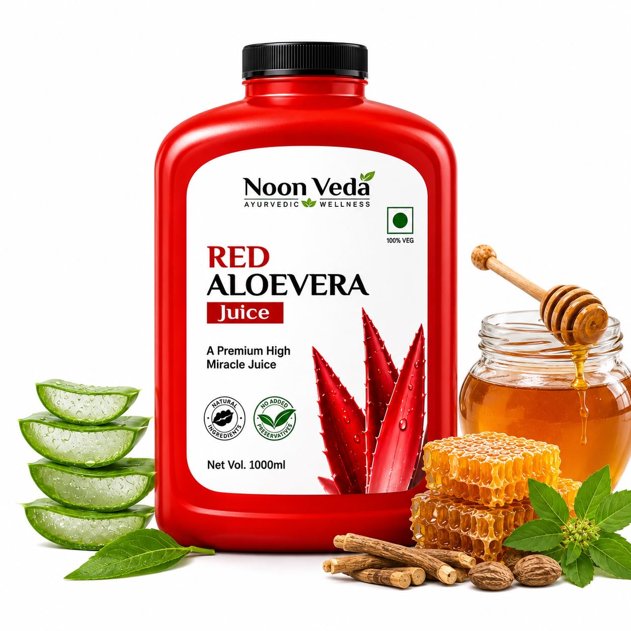 Noon Veda Red Aloevera Juice, Premium High Miracle Juice, Ayurvedic Wellness, 1000ml-picture-21