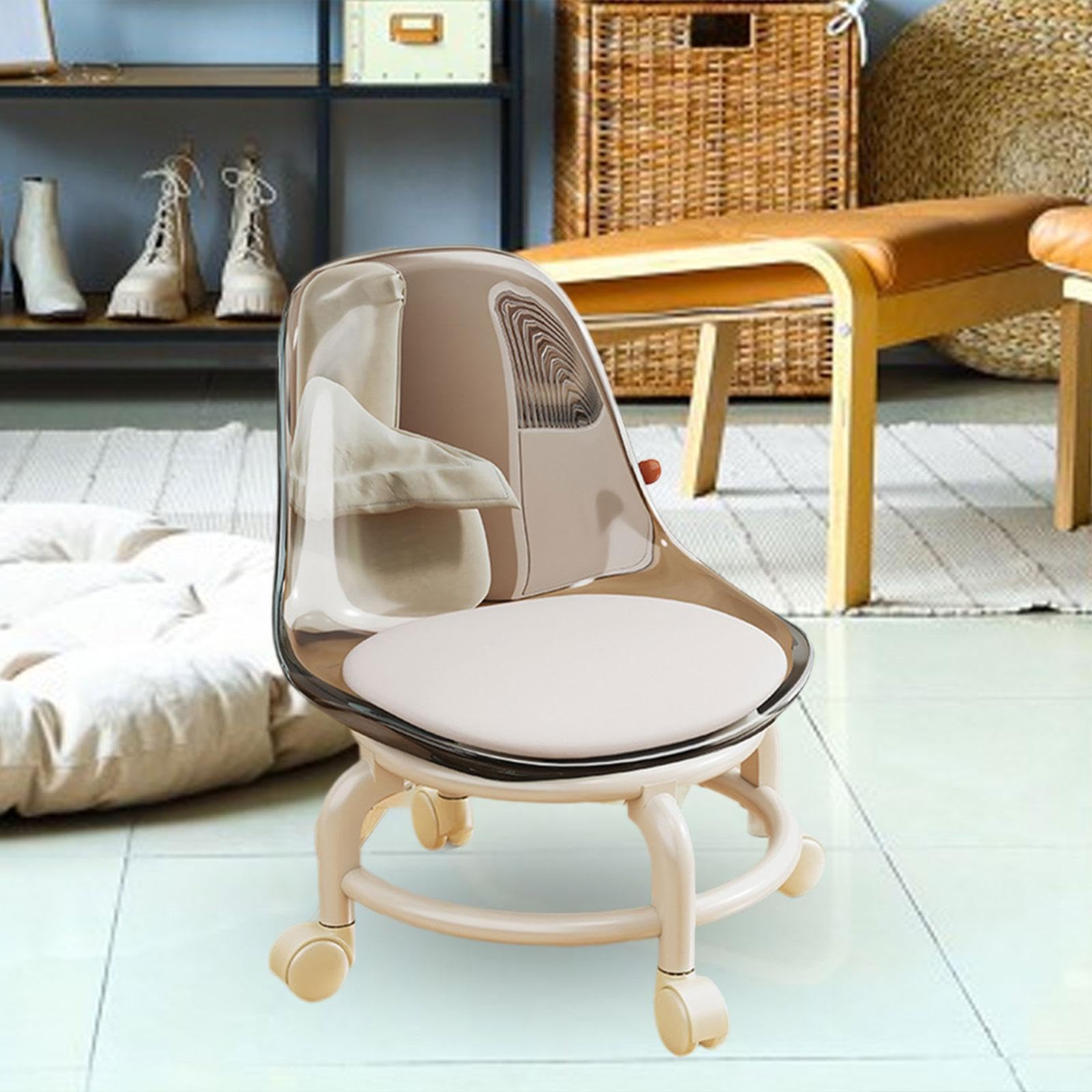Sgabello Girevole con Ruote, Sgabello per Pedicure, per Ufficio, Garage, Pulizia Pavimenti Cucina, Barbiere, Grigio