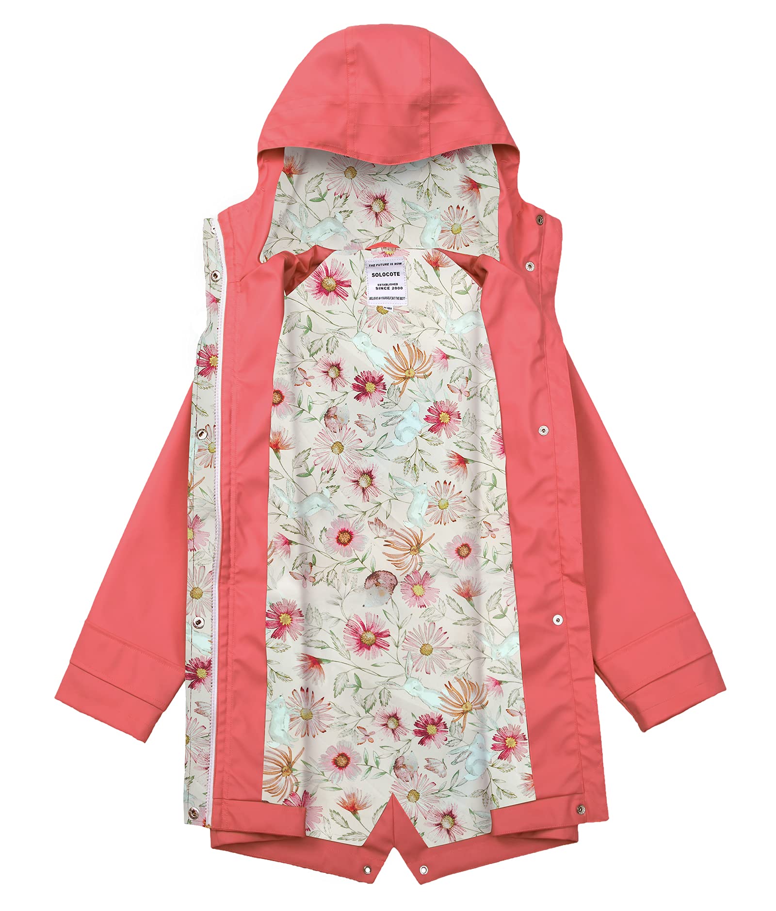 SOLOCOTE Veste de pluie pour enfants avec capuche imperméable et coupe-vent sac à dos en caoutchouc doublé pour filles et garçons
