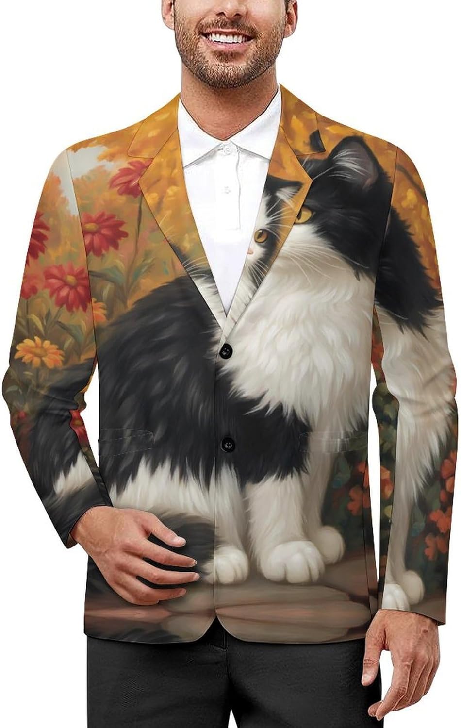 Long Hair Cow Cat Autumn Fashion Blazer for Men Suit Jackets Lightweight Button Lapel Sport Coats