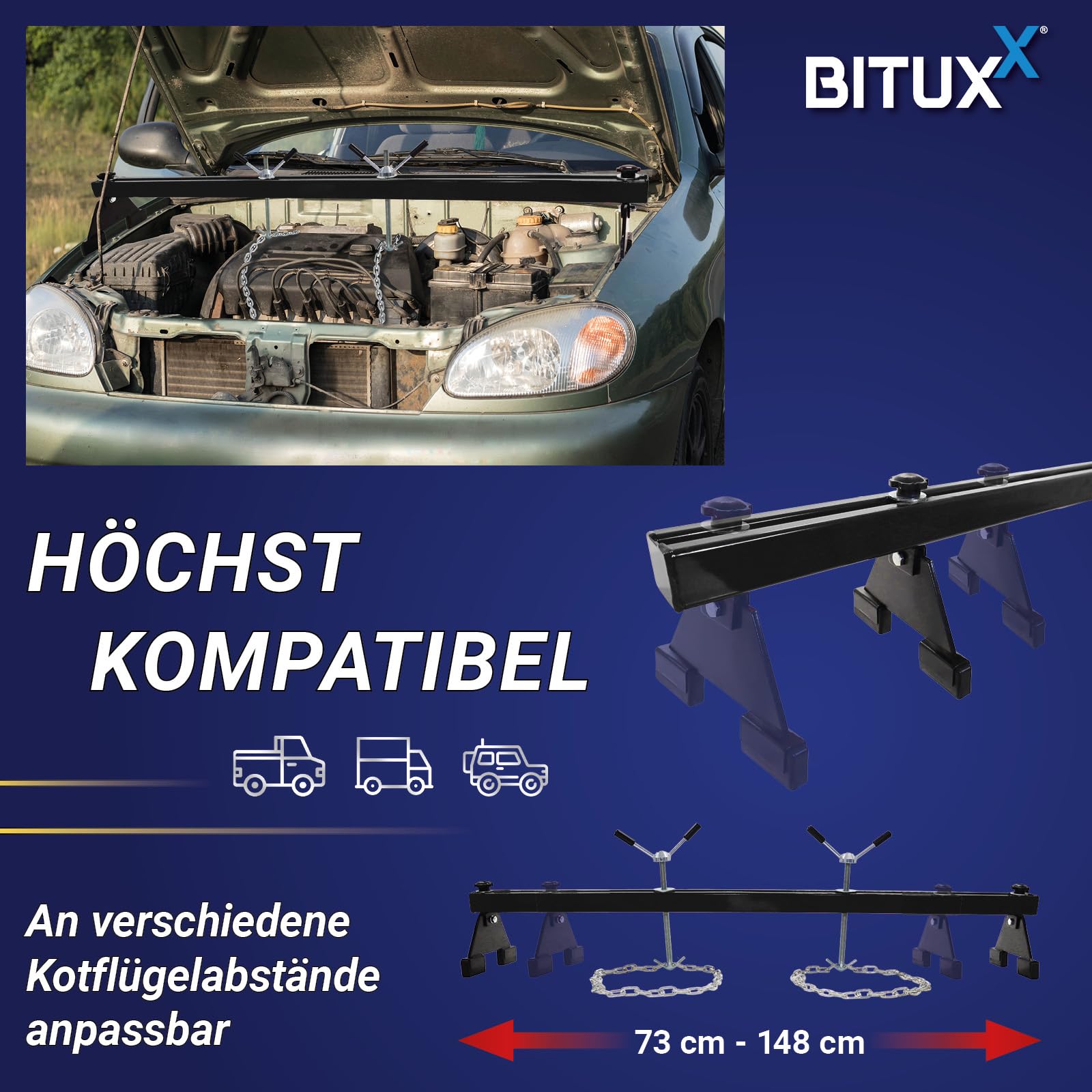 BITUXX Motorbrücke Kotflügeltraverse Motorheber Motorhalter Motor Traverse Motor Brücke Schwarz
