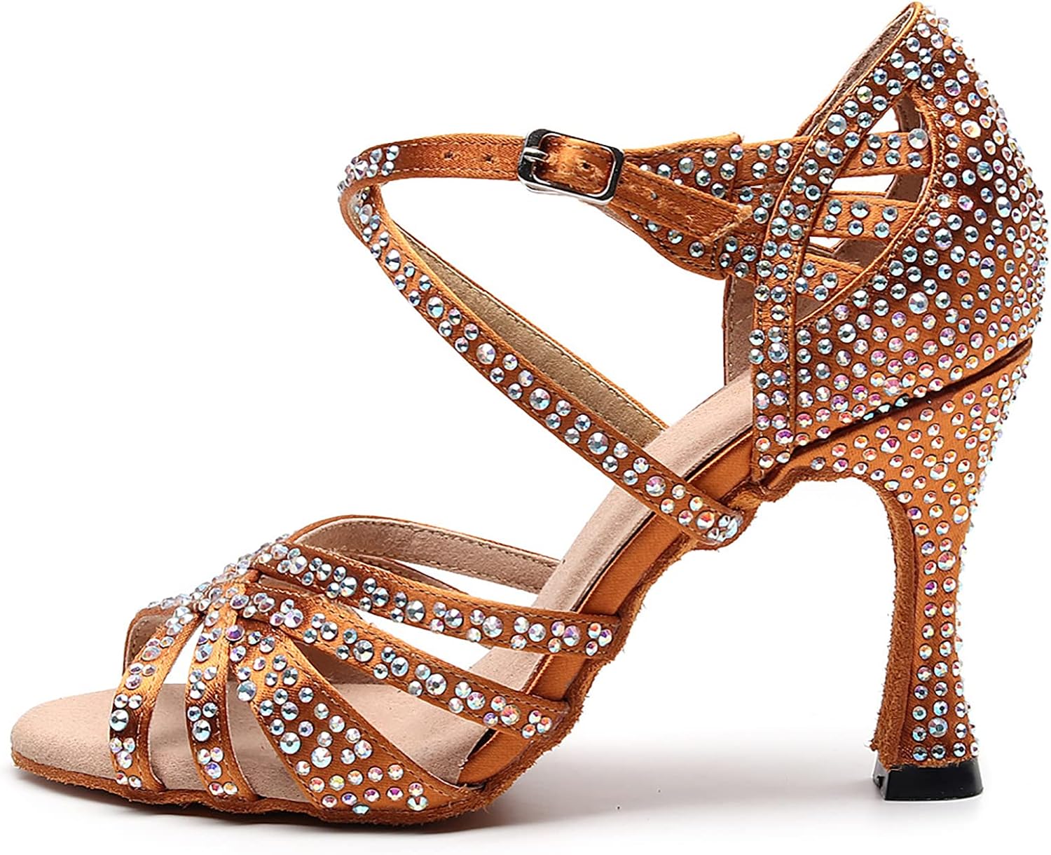 Women Rhinestone Ballroom Dance Shoes Latin Salsa Performance High Heels Professional Practice Sandals