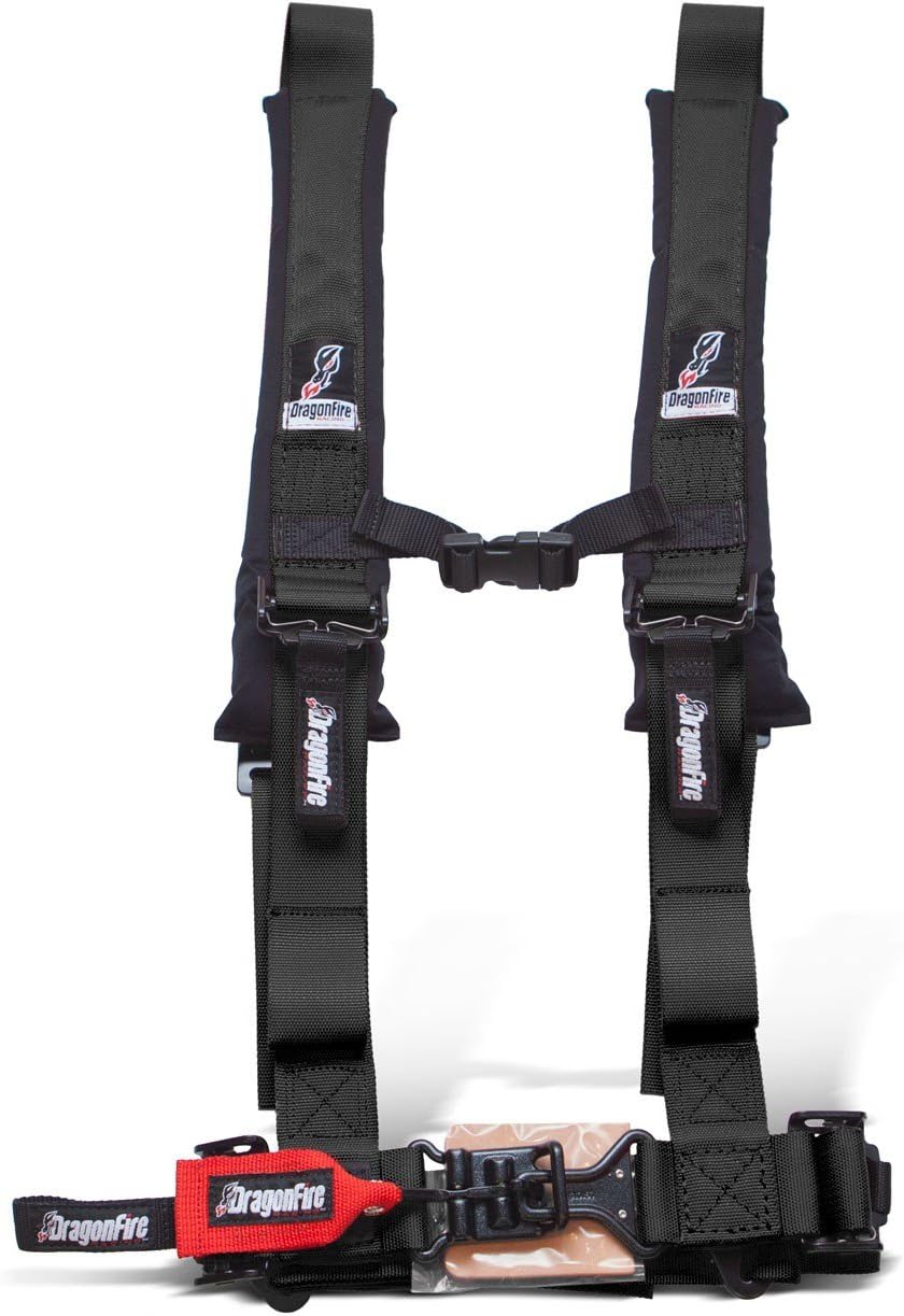 Set of 2 Dragonfire Racing 4-Point Harness 2" Harness W override bypass connector For 2019 + Honda Talon With Harness Override Plug(Must Have or computer will limit speed to 15mph) (Black)