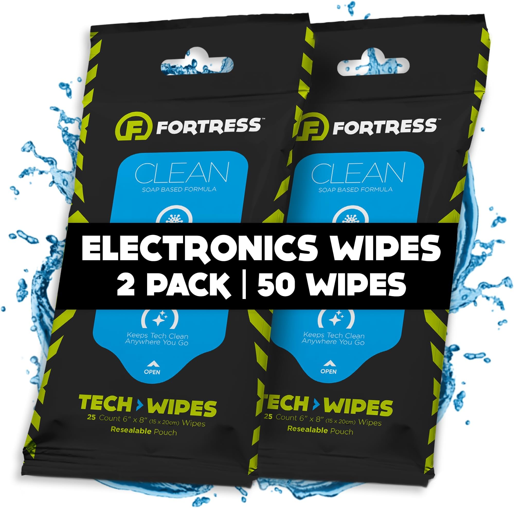 Fortress Electronic Wipes (25 ct, Pack of 2) To-Go Tech Wipes for Screens, Phones, Keyboards, TV Monitors, Computer Screens, and More [Travel Size] Skin-Safe