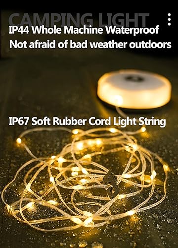 Miniatura 9 de Luces de campamento multifuncionales con tira de luces (29.5 pies), luces LED recargables para campamento, luz IP44, impermeable, lámpara de