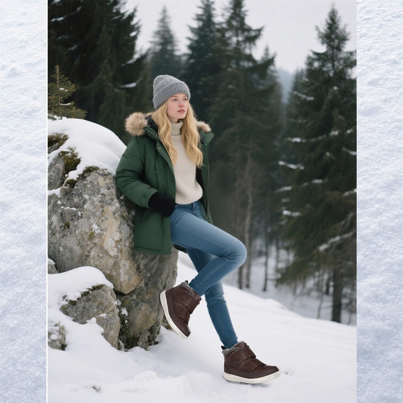 Hsyooes Diabetic Boots for Women Wide Width Winter Snow Boots Warm Fur Lining Water Resistant Anti-slip Snow Shoes Comfortable Adjustable Straps Winter Shoes for Swollen Feet - Image 2