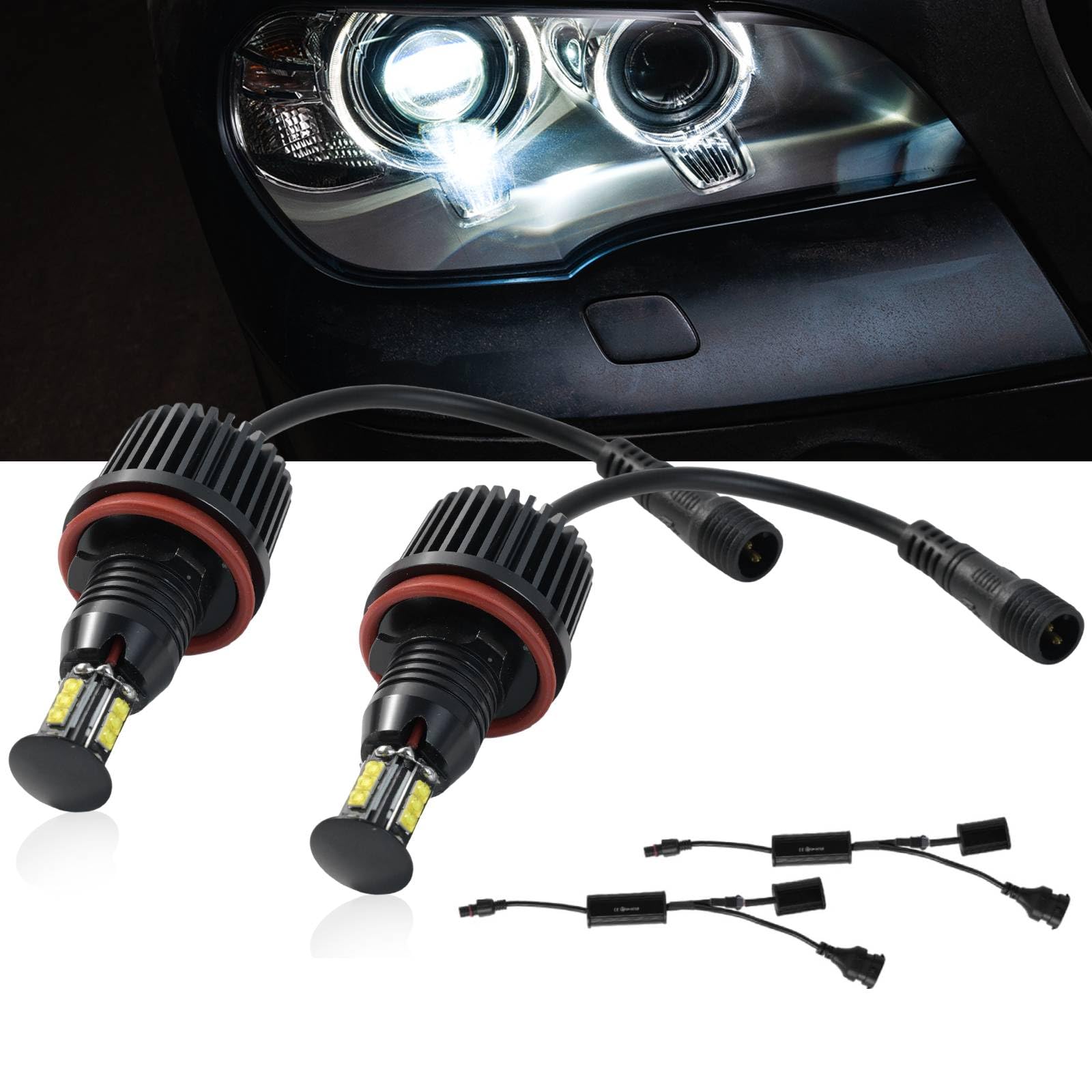 AUTOXBERT 2 Stück Angel Eyes für BMW E90 E91 E92 E60 E61 E82 E87 X5 E70, Hochwertige Halo Marker Ring Canbus Fehlerfrei