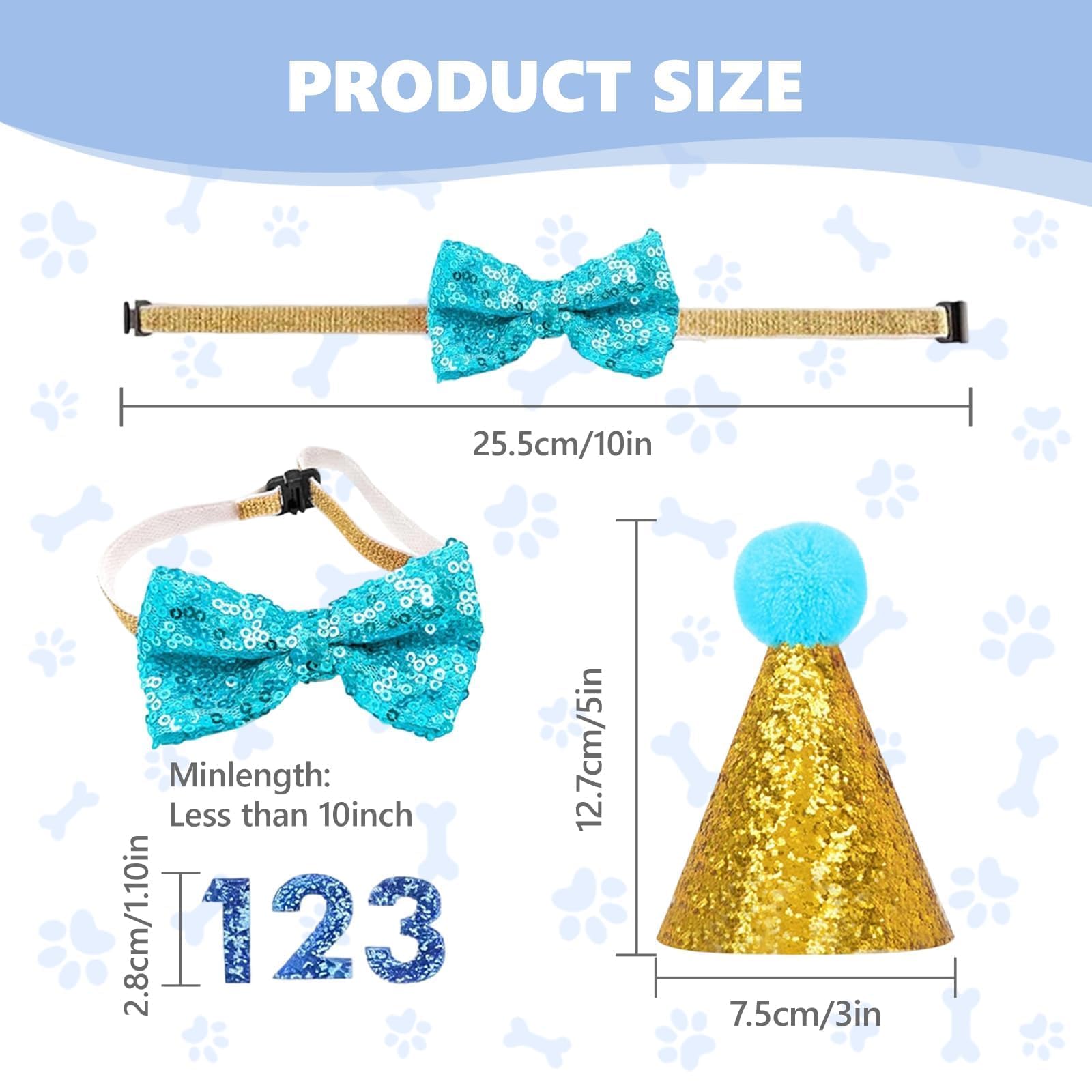 Cappello per Cani Compleanno Regolabile con Collare Papillon e Numero Blu, 3 Pezzi