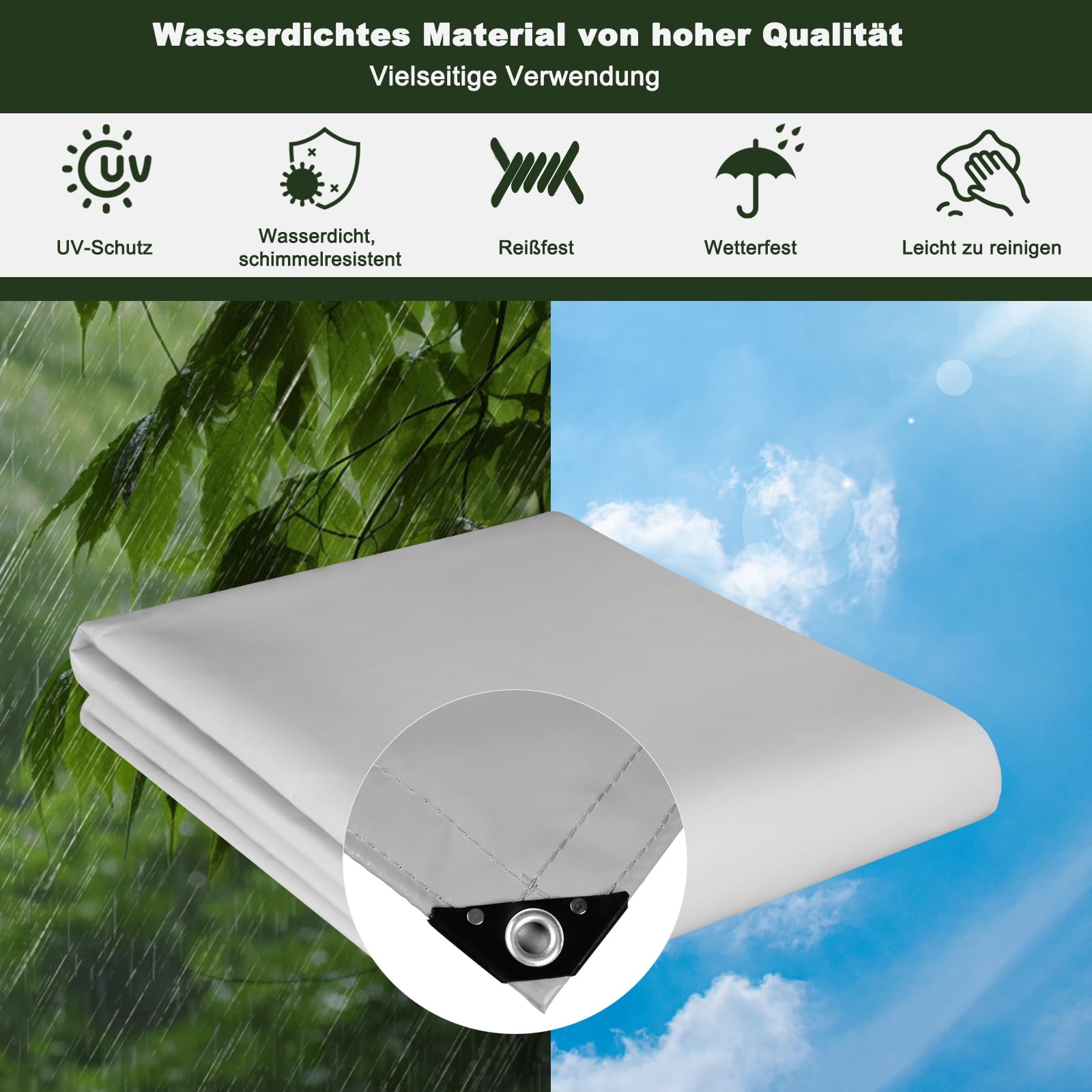 Laneetal Abdeckplane mit Ösen 3x4m, 500g/m² PVC Winterschutz Plane Gewebeplane Ripstop-Gewebe Reißfest & Wasserdicht | Universell für Pool, LKW, Holz Gartenmöbel | Abdeckung, Schutzplane,Grau
