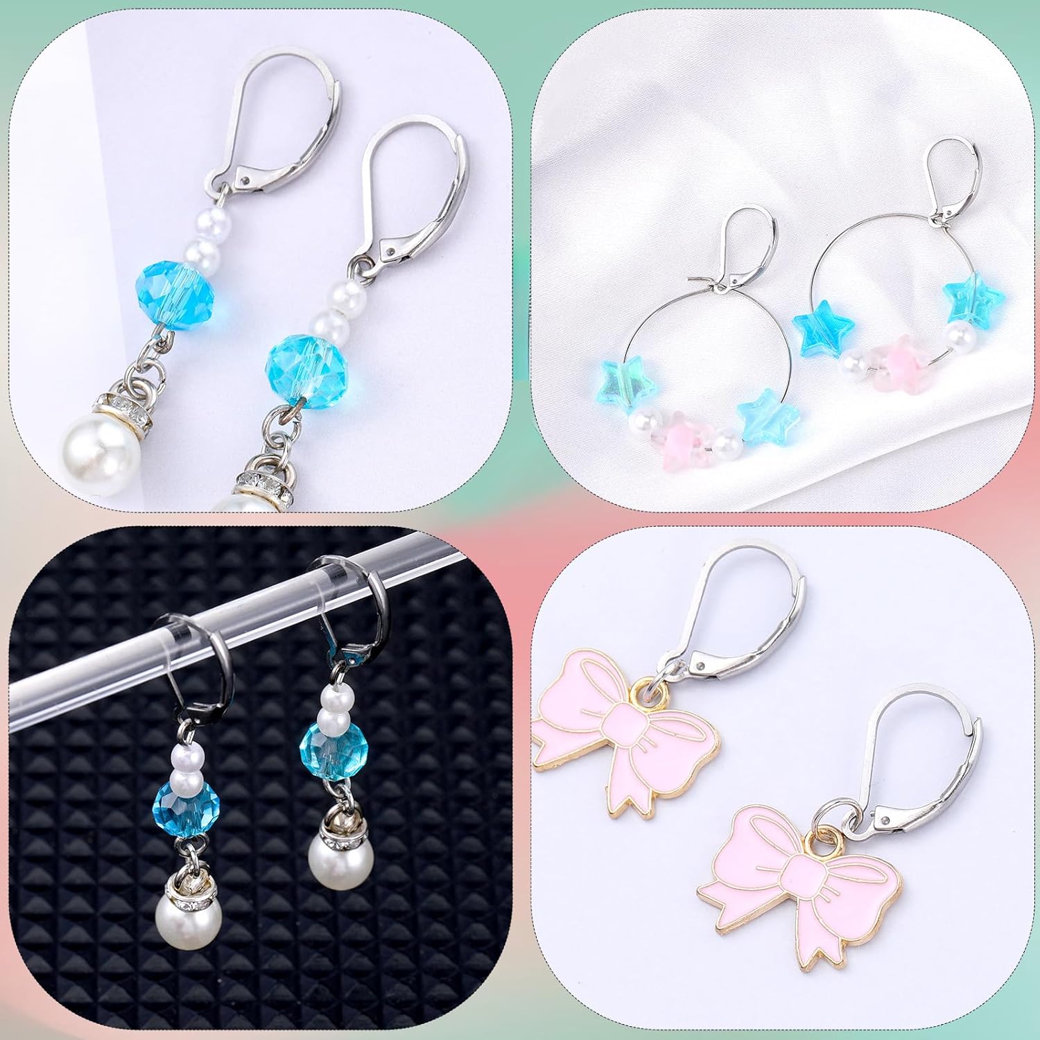 60Pcs French Wire Earring Hooks, 17x11mm Leverback Clasps, Stainless Steel Silver Earring Findings, Smooth Open-Close Dangle Ear Wires for Jewelry Making Supplies - Image 6