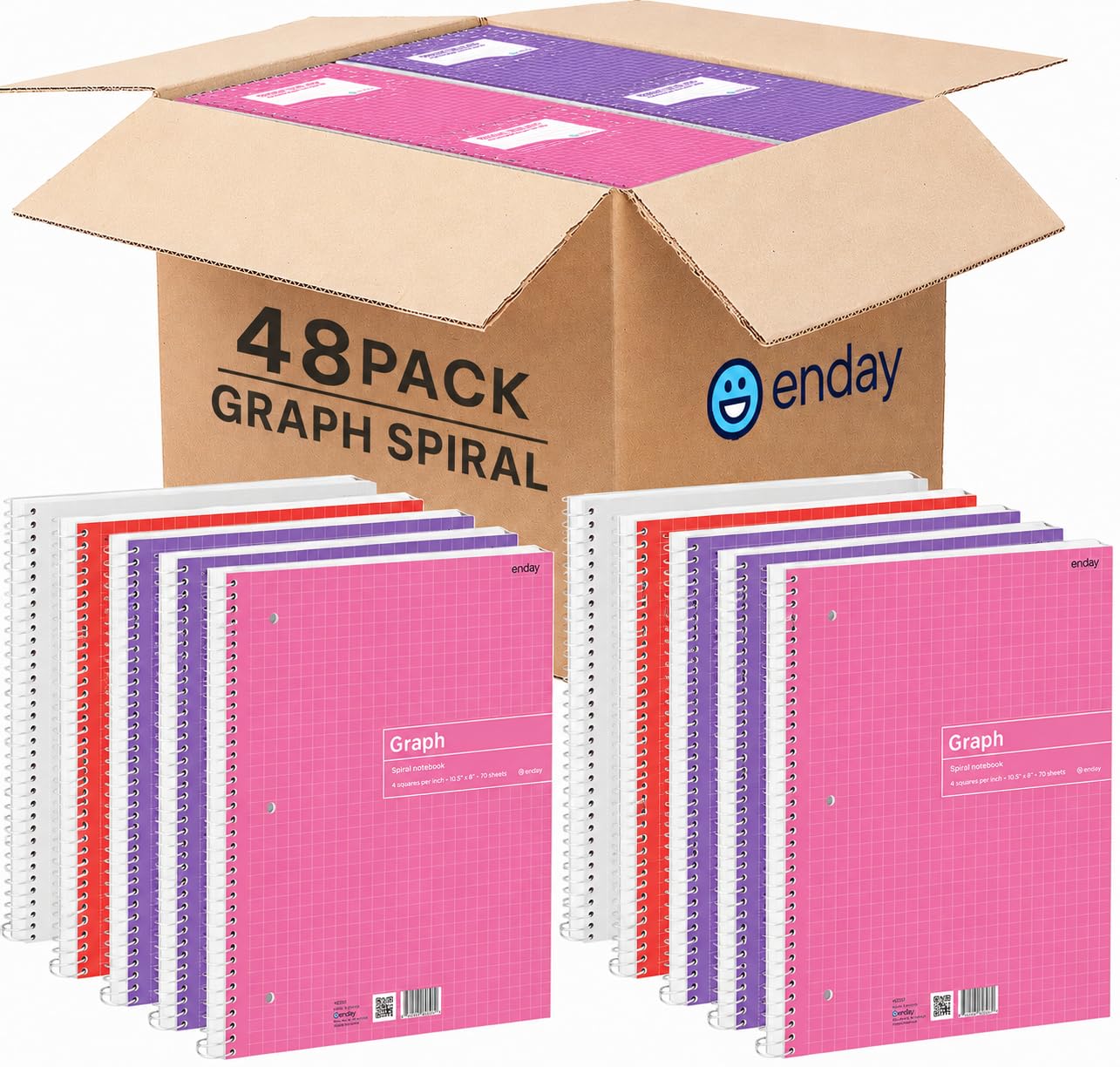 Emraw Quad Ruled Notebook Spiral with 100 Sheets White Paper - Set Includes: Blue, Black, Yellow, & Green Covers (48 Pack)
