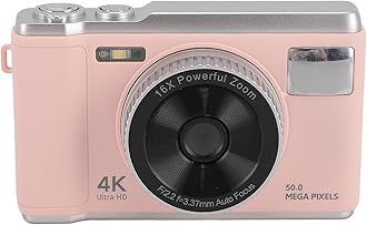 Wisoqu 4K 50MP Digital Camera, Digital Point and Shoot Camera with 16X Digital Zoom, 2.8in Screen Autofocus Compact Small Camera with Flash Anti Shake for Teens Adult Beginner (Rose)